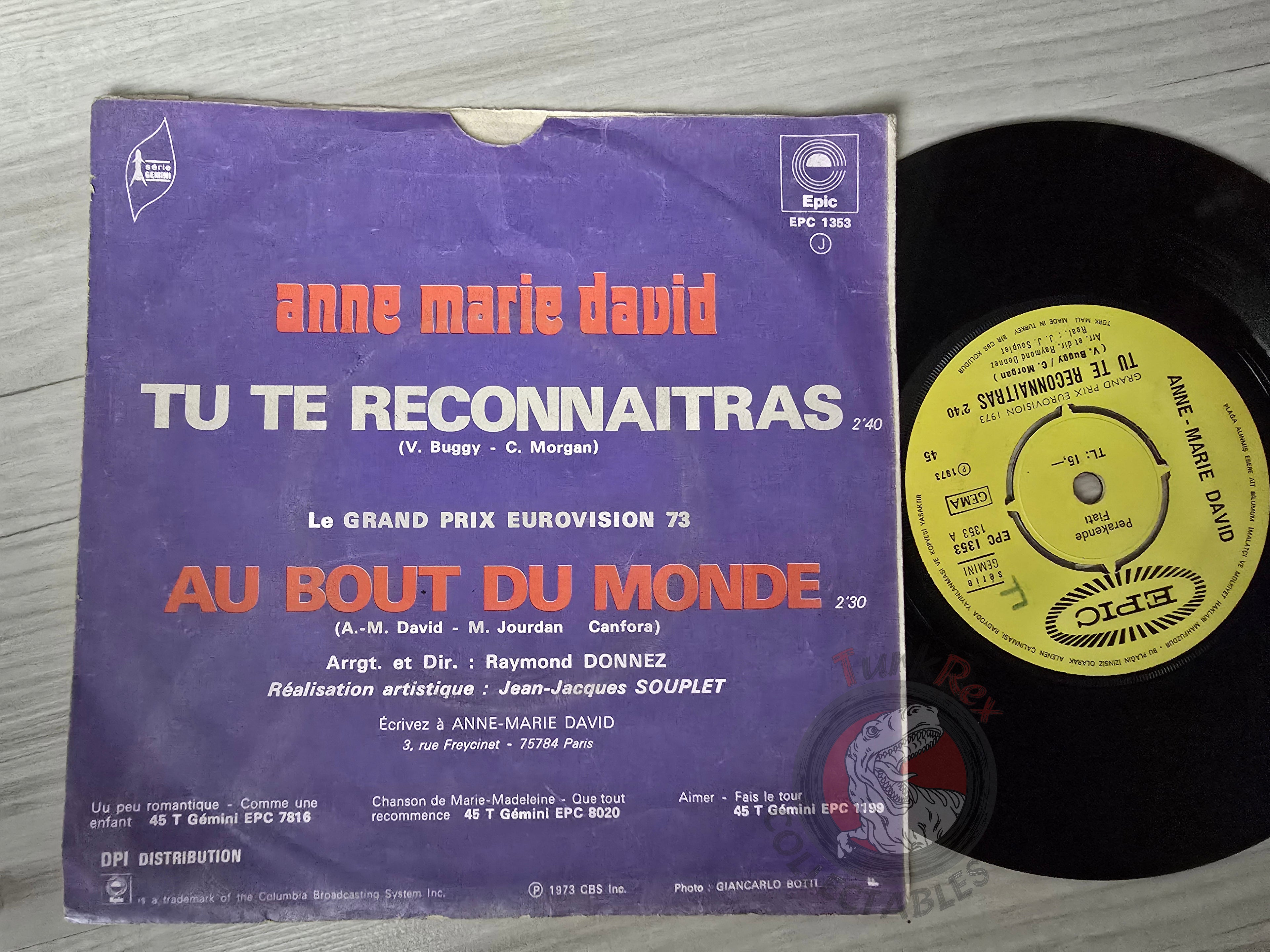 Anne Marie David – Tu Te Reconnaitras 7" Turkish Pressing Vinyl Turkey Edition Eurovision 1973