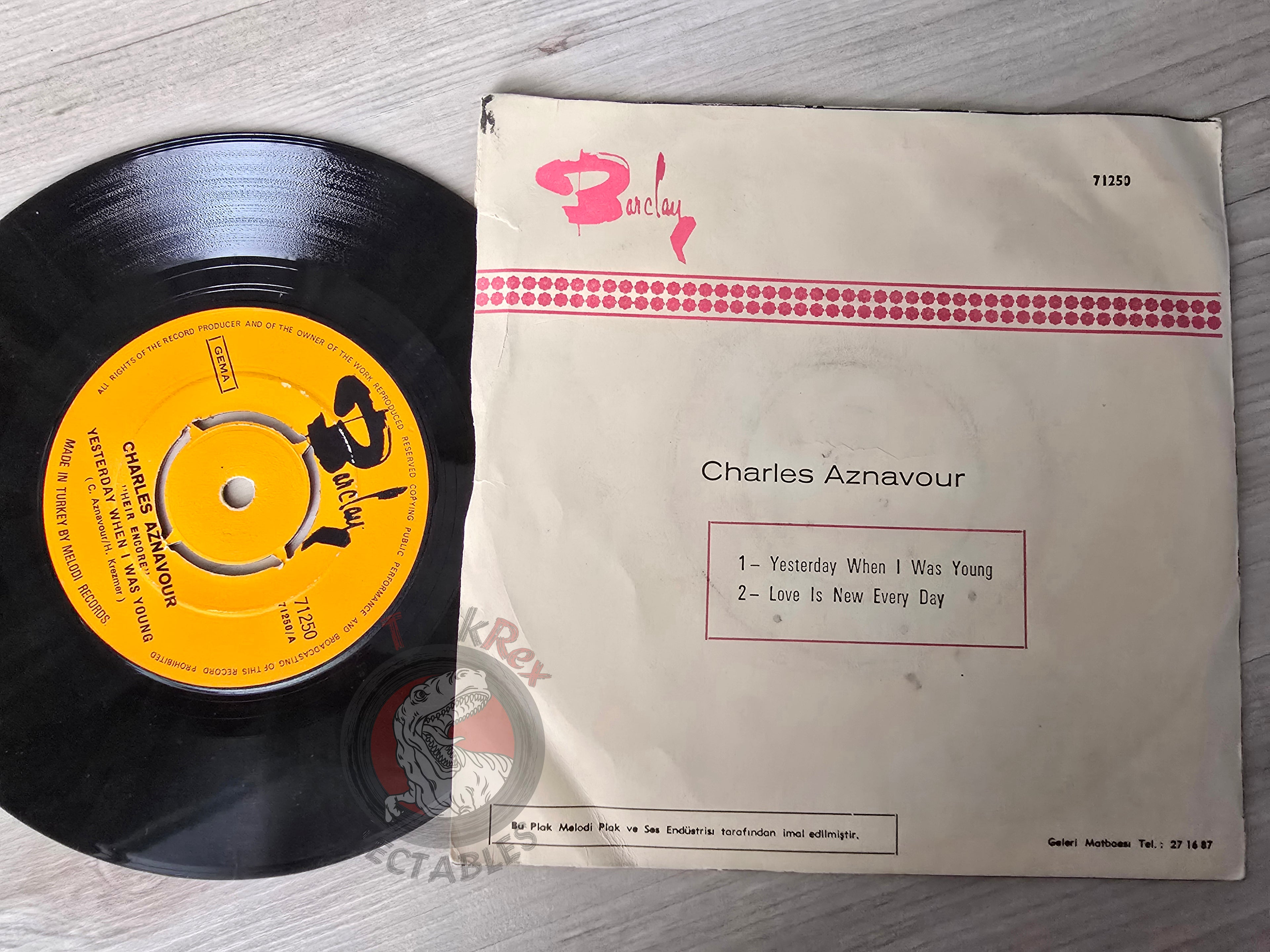 Charles Aznavour – Yesterday, When I Was Young 7" Turkish Pressing Vinyl Turkey Edition