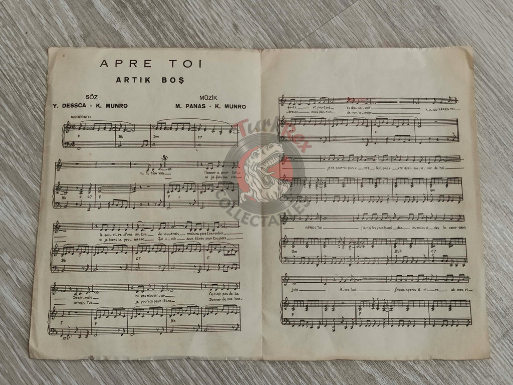 Vicky Leandros – Après Toi Turkish Vintage Musical Notes Sheet Turkey Eurovision
