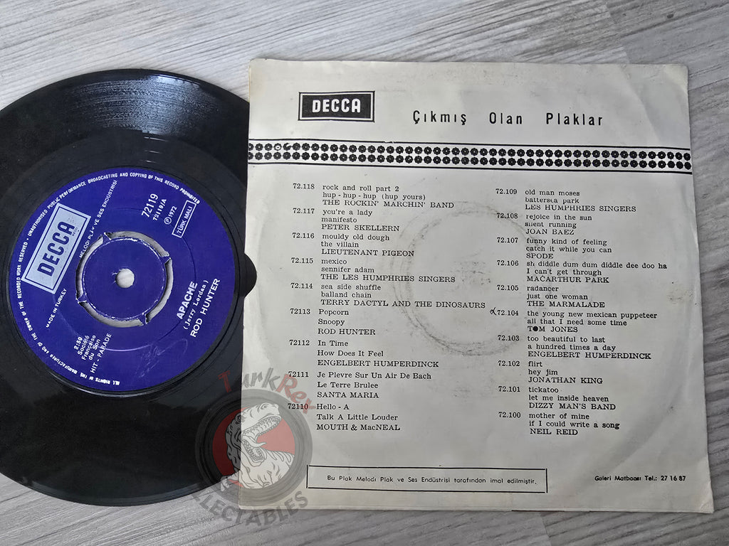 Rod Hunter – Apache 7" Turkish Pressing Vinyl Turkey Edition