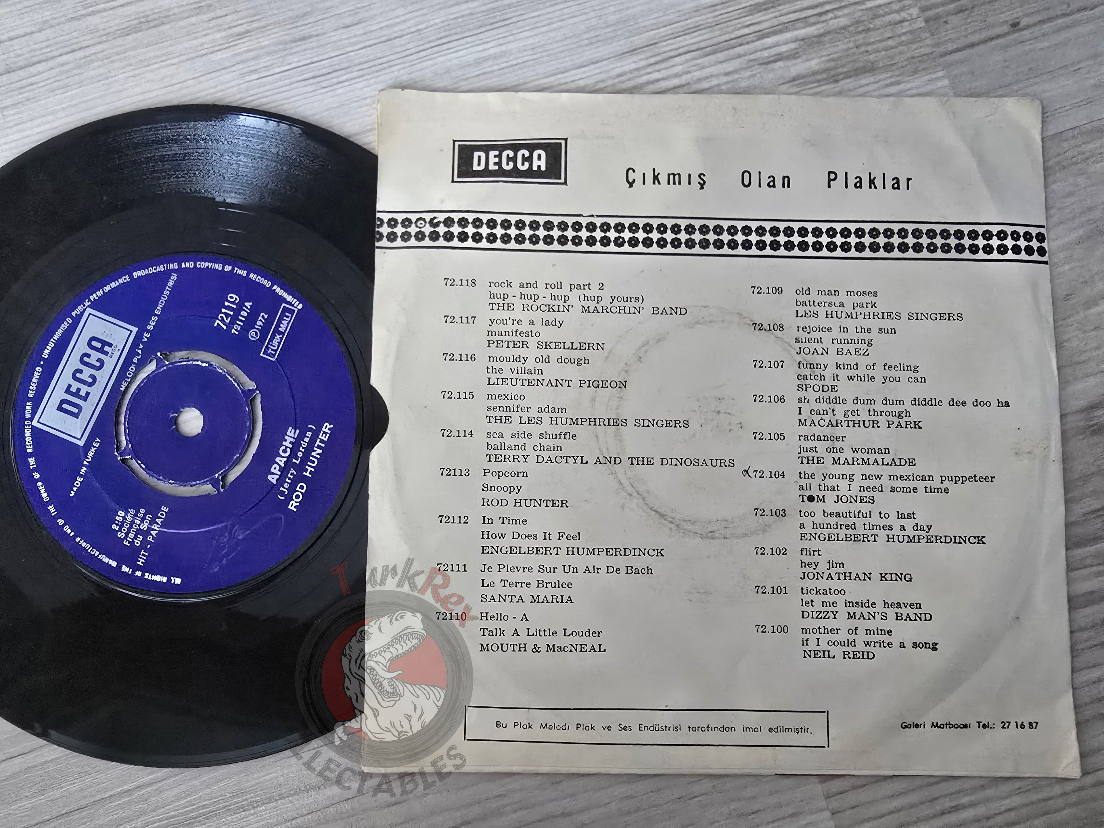 Rod Hunter – Apache 7" Turkish Pressing Vinyl Turkey Edition