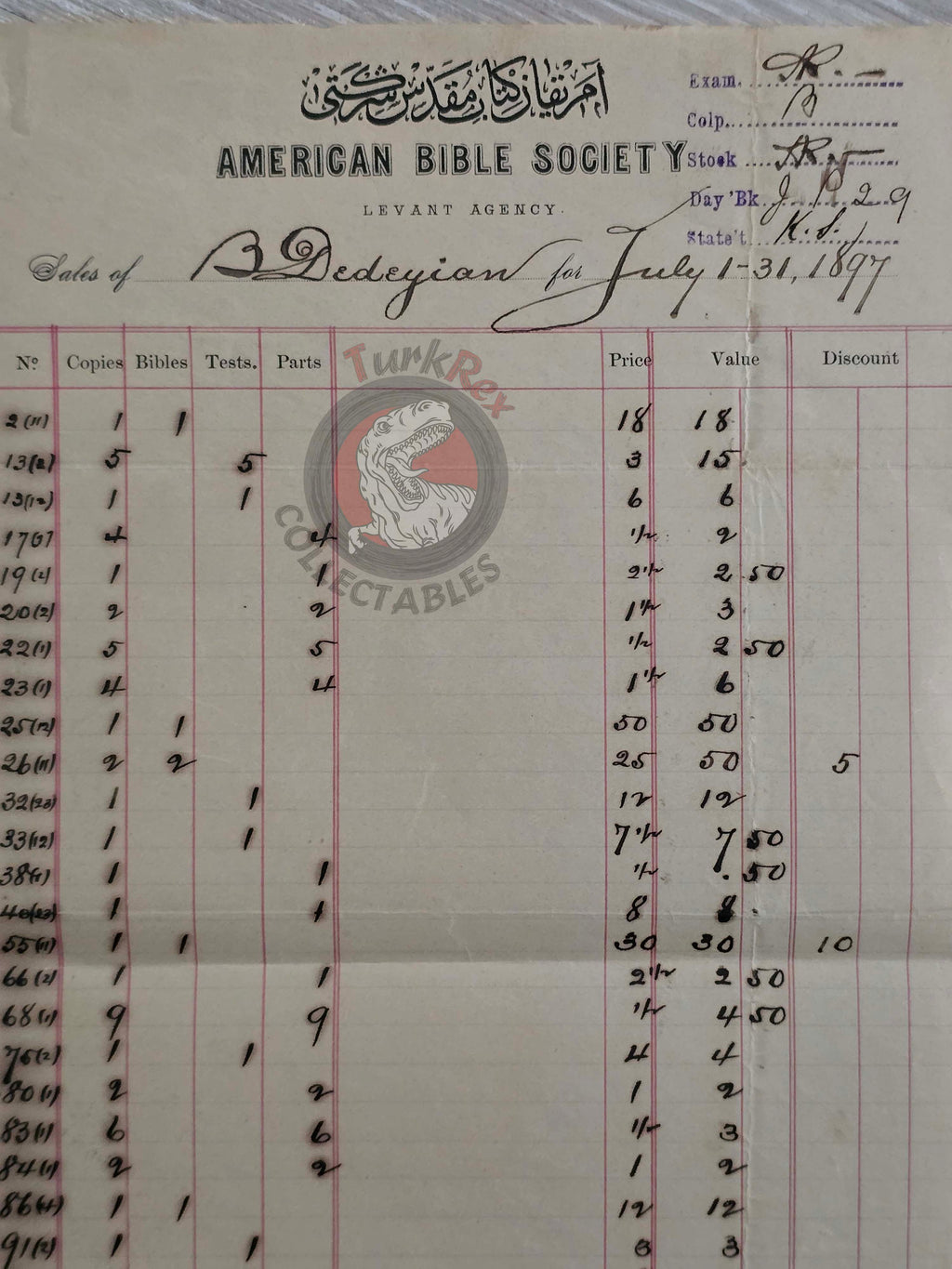 American Bible Society 1897 Dedeyan Armenian Book Order Form Ottoman Empire Armenia
