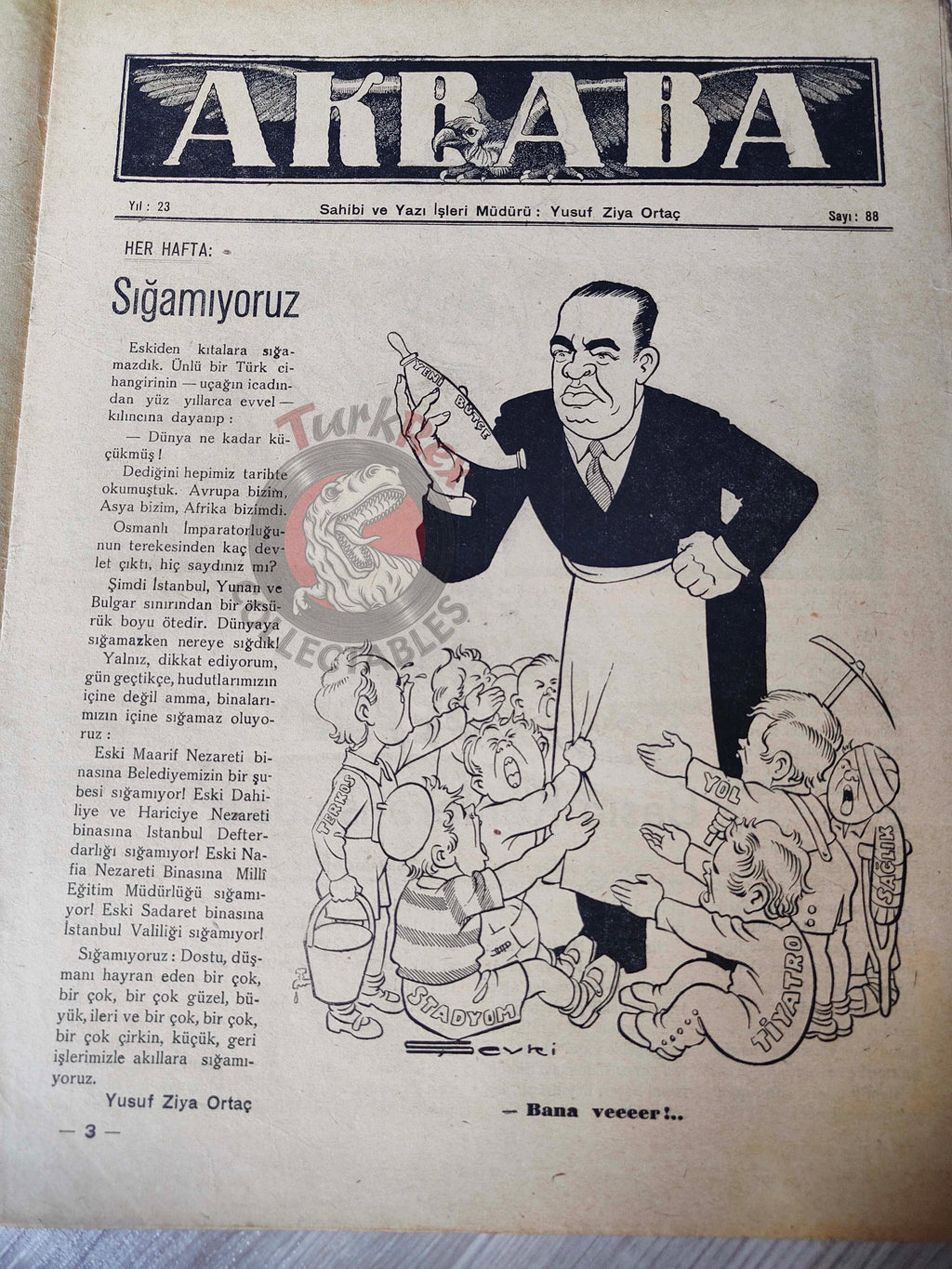 Akbaba 1945 Humor Magazine Turkish Turkey Statue of Liberty Atom Bomb WW2 era Russia Balkans