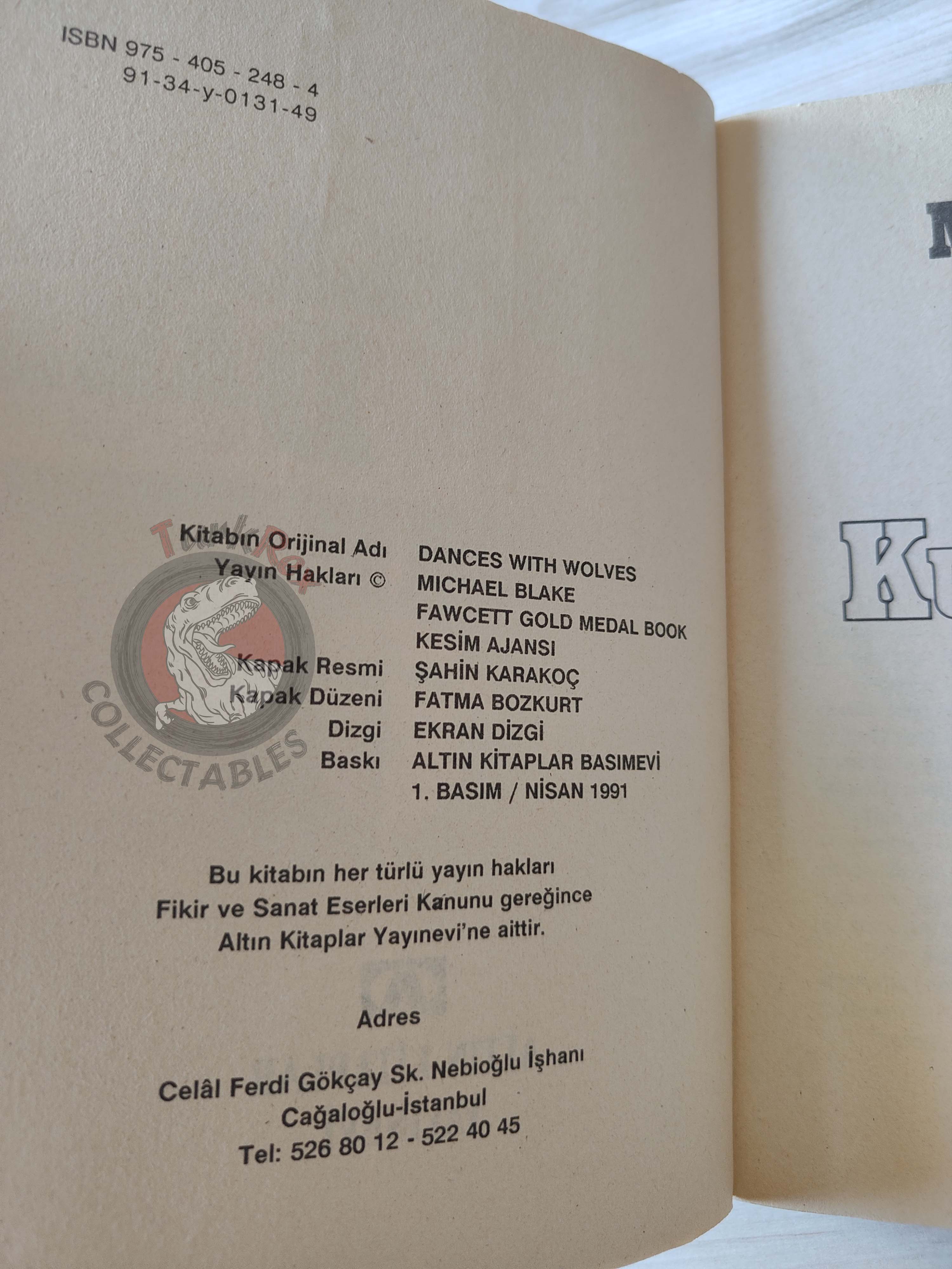 Michael Blake – Dances With Wolves 1991 1st Turkish Book Turkey
