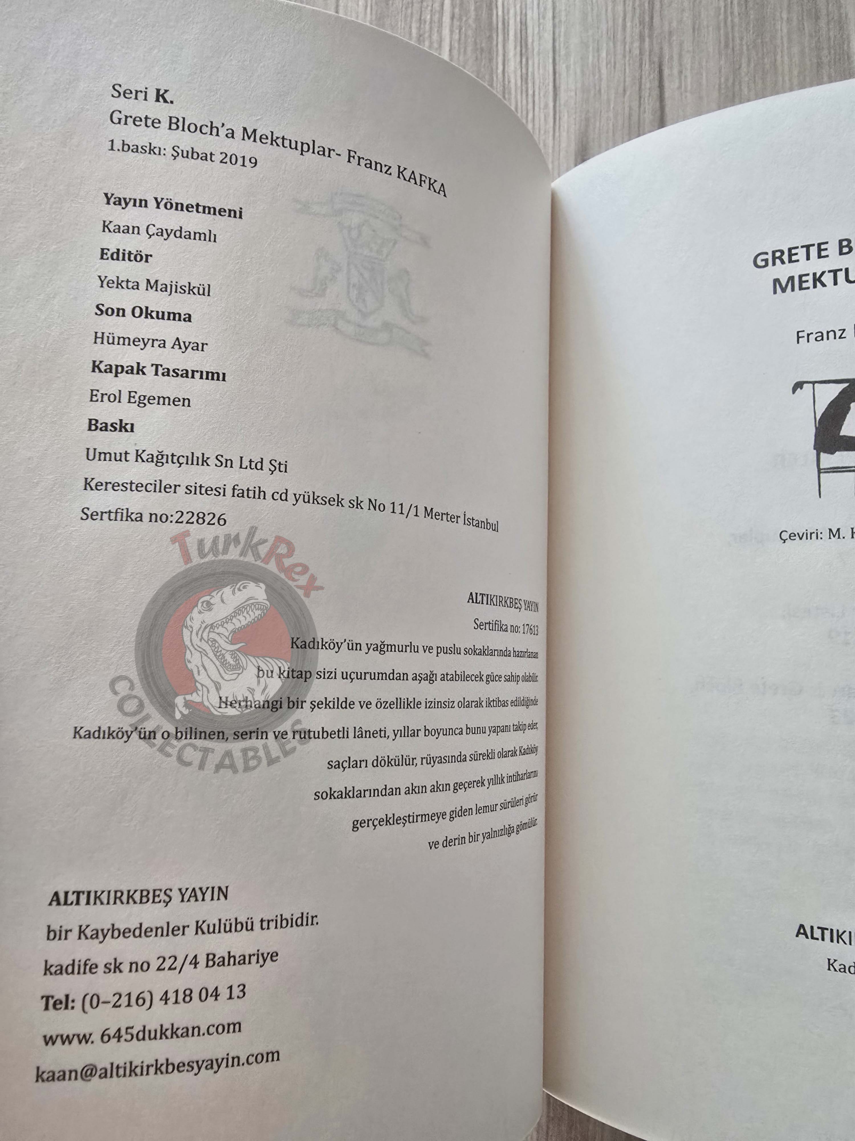 Franz Kafka – Grete Bloch Turkish Book Turkey