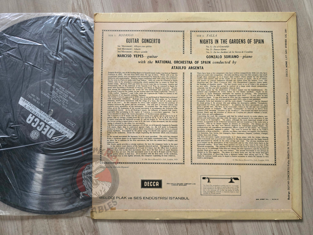 Rodrigo - Falla  – Nights In The Gardens Of Spain / Guitar Concerto Turkish Pressing Vinyl Turkey Edition