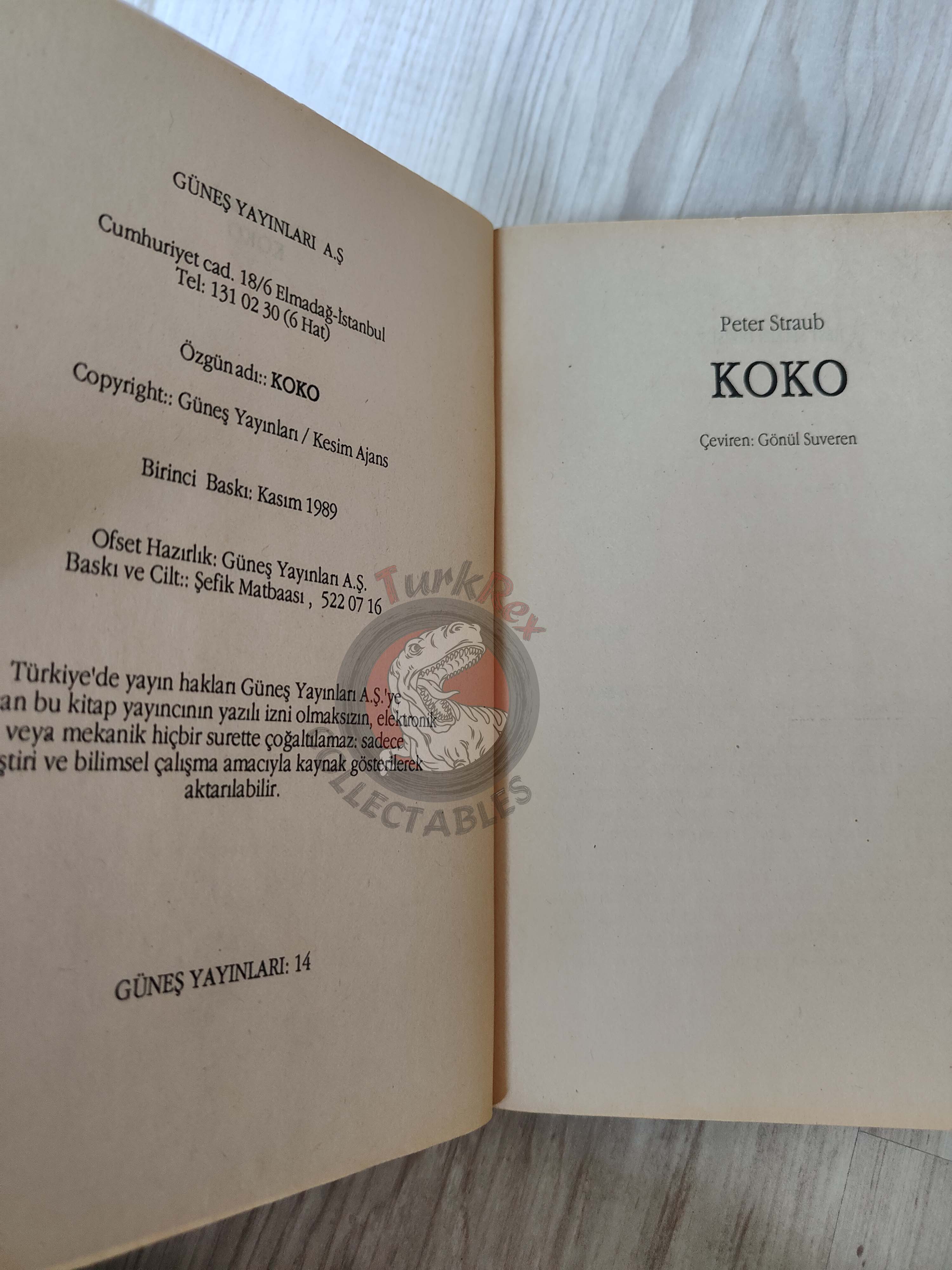 Peter Straub – Koko 1989 1st Turkish Book Turkey
