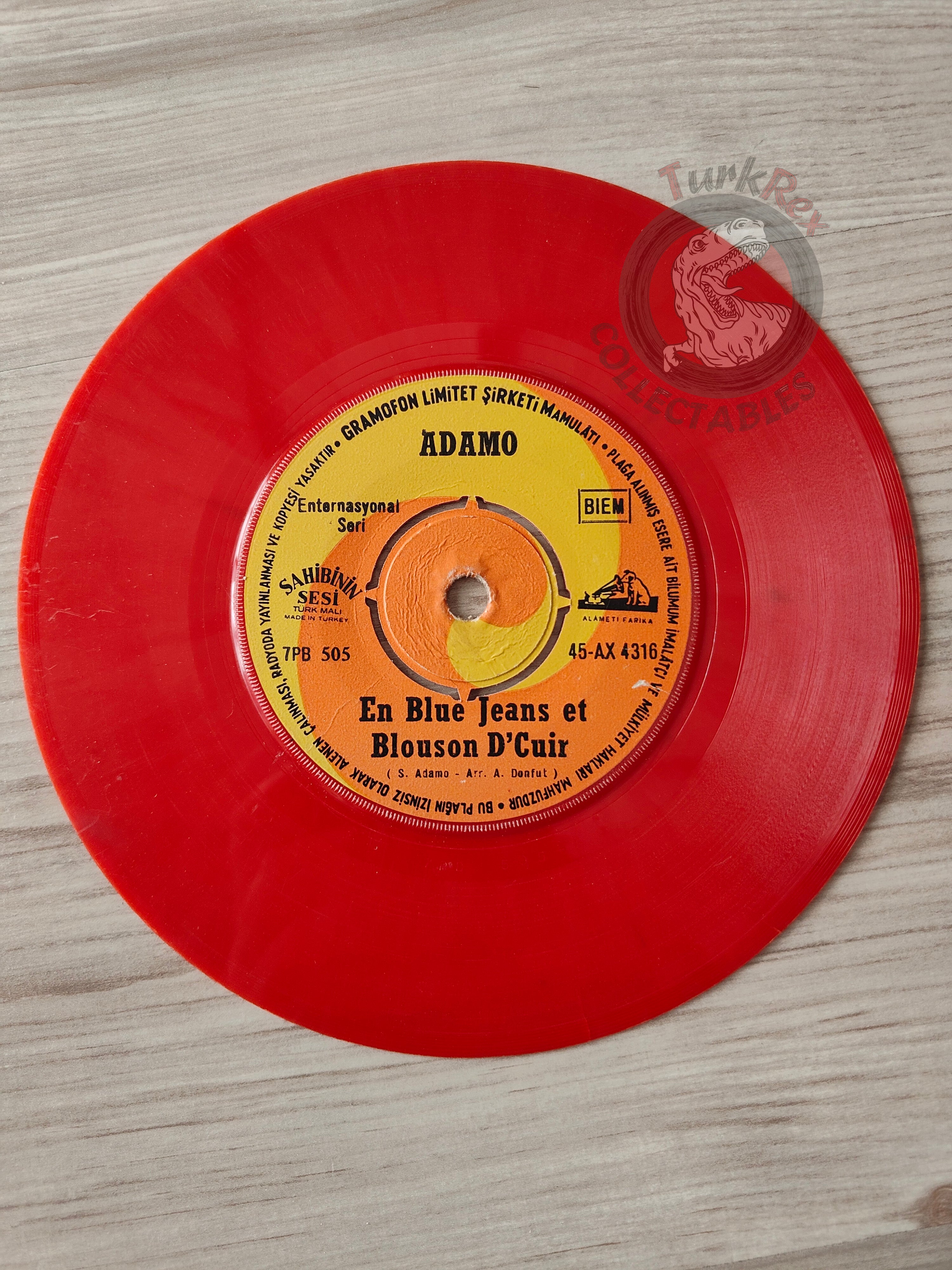 Adamo – En Blue Jeans Et Blouson D'Cuir 7" Red Turkish Pressing Vinyl Turkey Edition