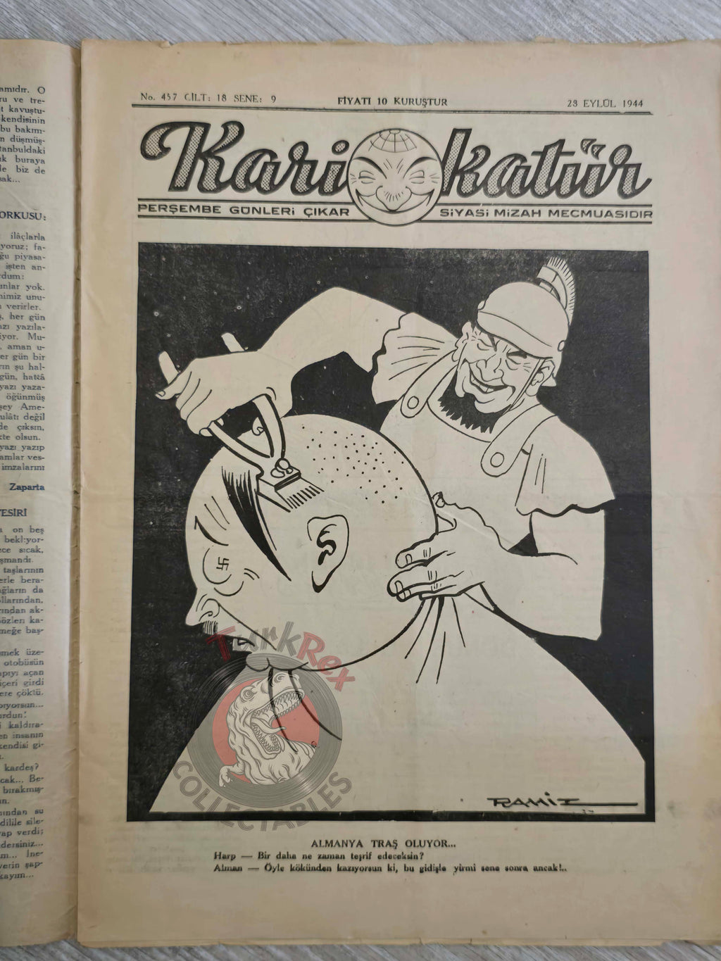 Karikatür 1944 Humor Magazine Turkish Turkey Submarines Prepared for Hitler’s Escape Germany WW2 era