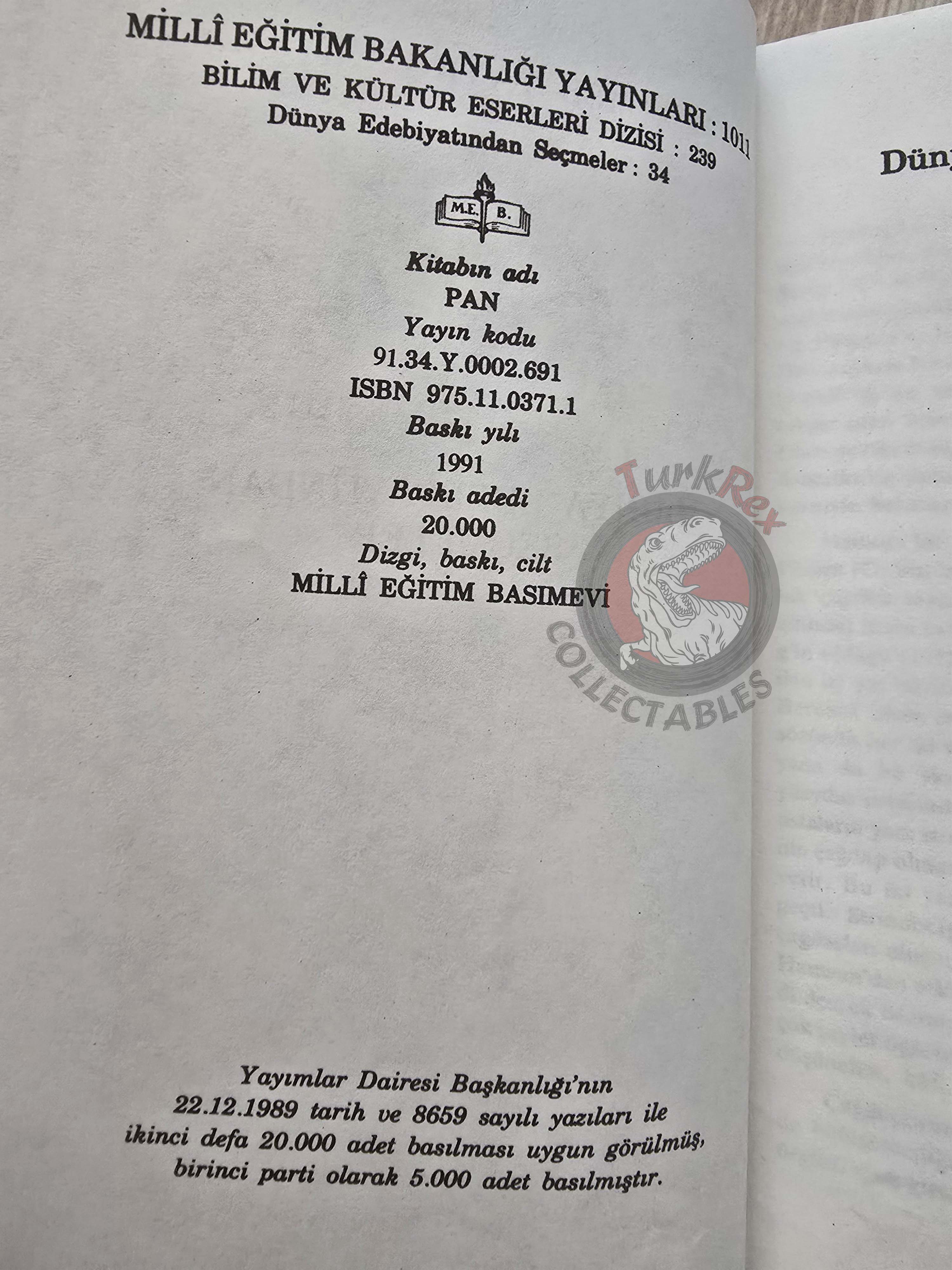 Knut Hamsun – Pan 1991 Turkish Book Turkey