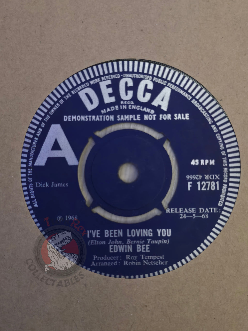 Edwin Bee – I've Been Loving You 7" UK Pressing Vinyl Elton John