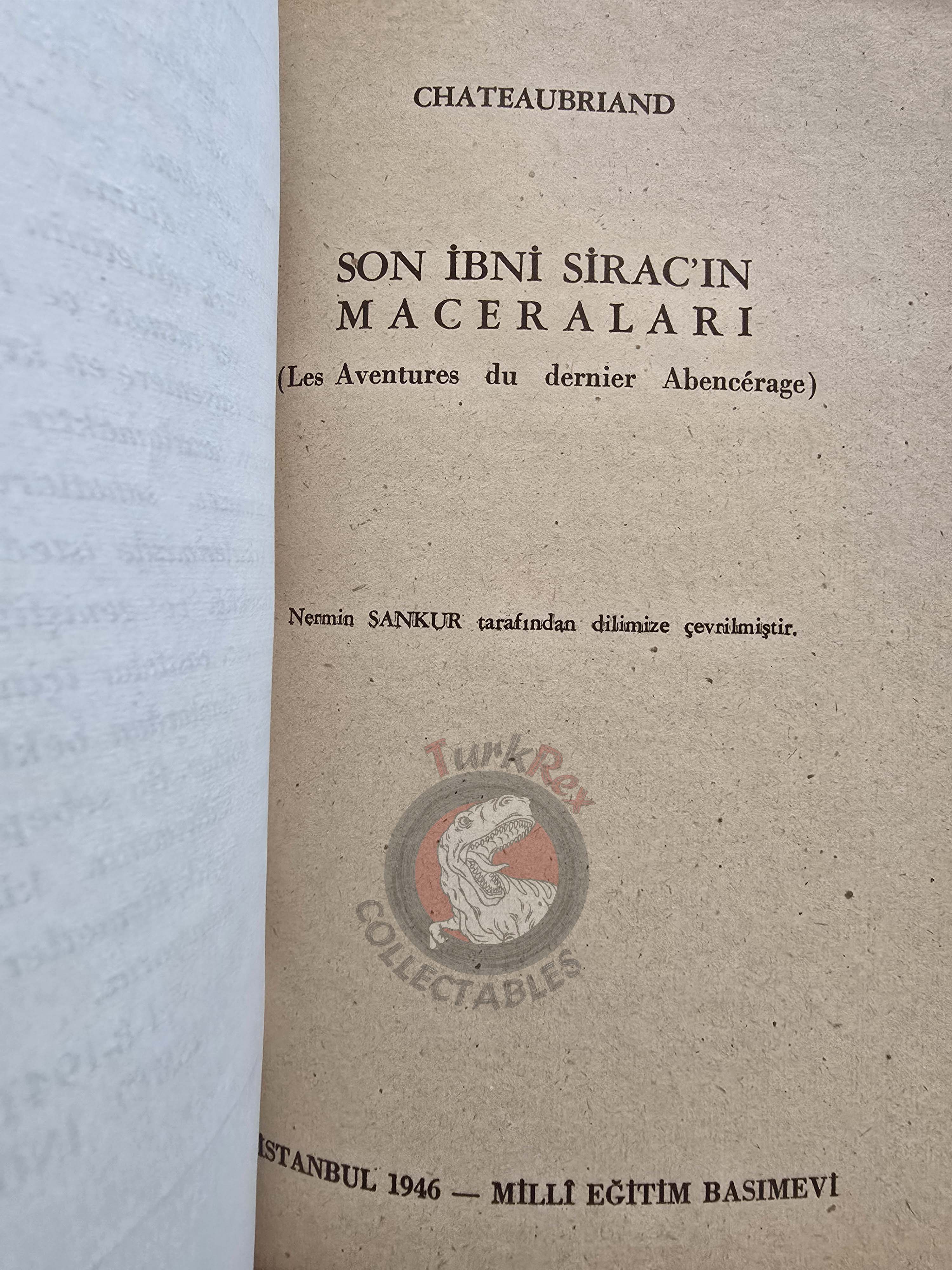 François-René de Chateaubriand – Les Aventures du Dernier Abencérage 1946 1st Turkish Book Turkey
