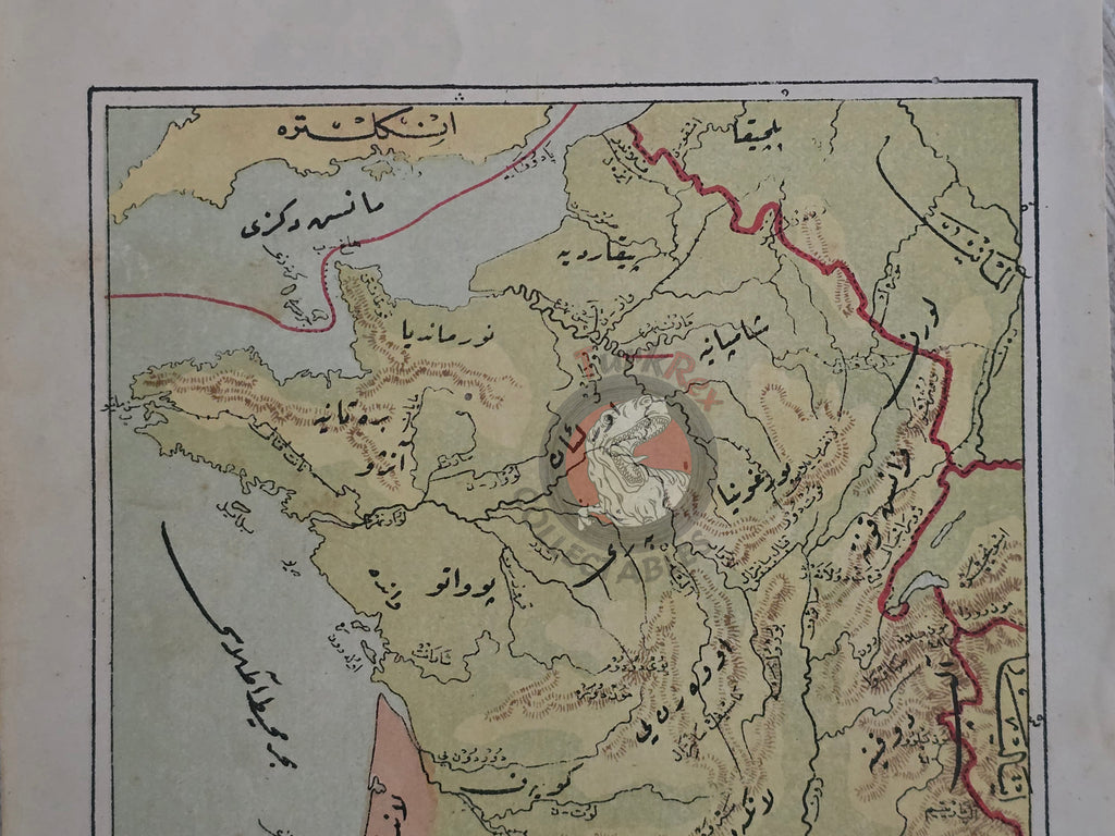 France Physical Map 1913 Ottoman Atlas Map Empire