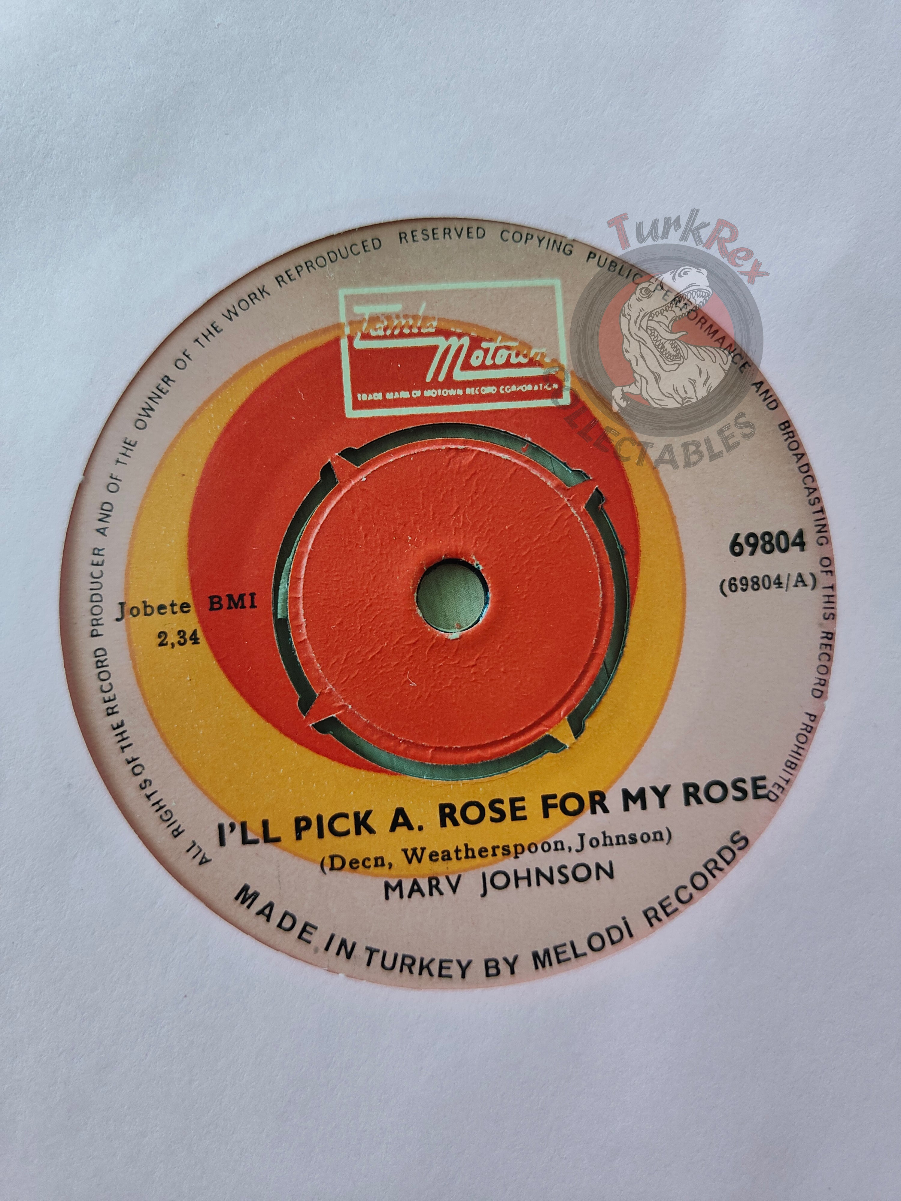 Marv Johnson – I'll Pick A Rose For My Rose 7" Turkish Pressing Vinyl Turkey Edition