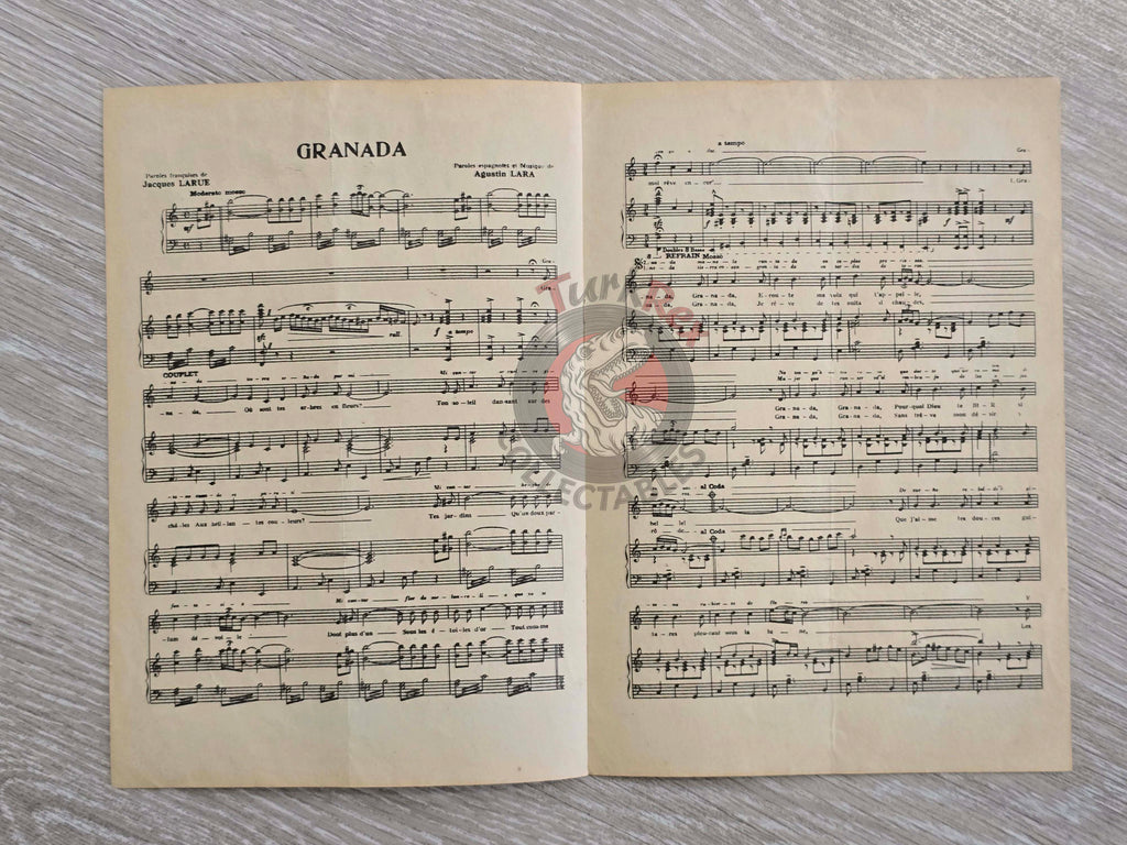 Frank Sinatra – Granada Turkish Vintage Musical Notes Sheet Turkey Erol Büyükburç