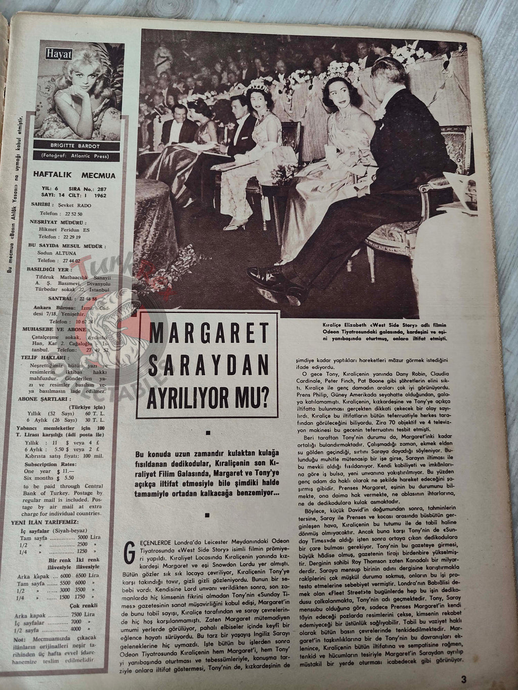 Hayat 1962 Brigitte Bardot Turkish Mag Turkey Princess Margaret Ludmilla Tcherina Audrey Hepburn