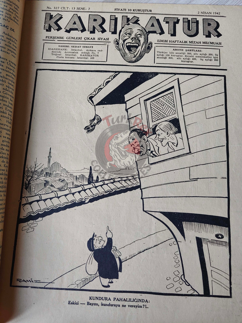Karikatür 1942 Humor Magazine Turkish Turkey Winston Churchill India WW2 era Britain