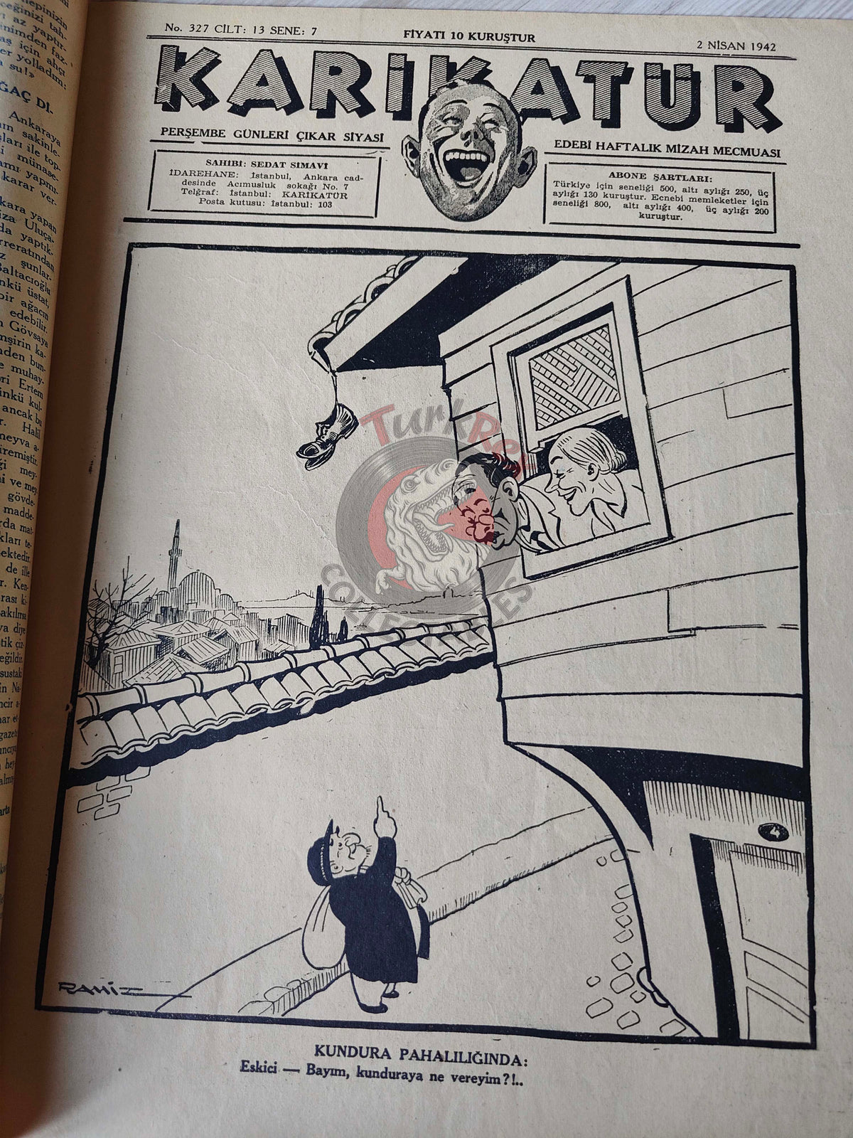 Karikatür 1942 Humor Magazine Turkish Turkey Winston Churchill India WW2 era Britain