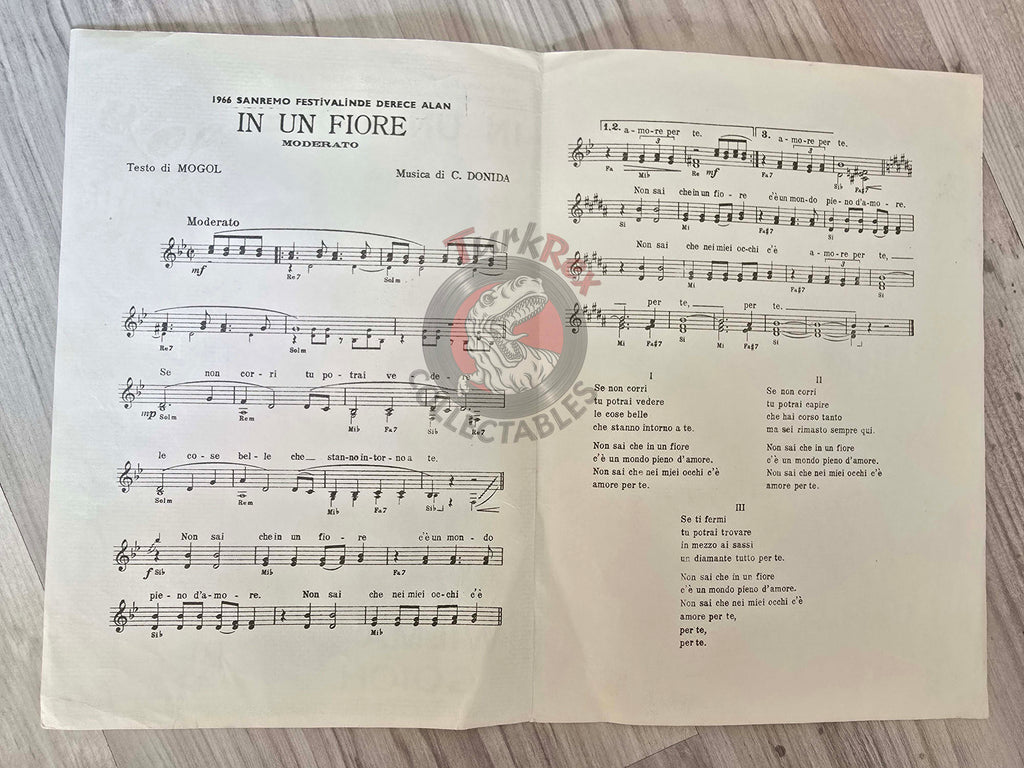Wilma Goich – In Un Fiore Turkish Vintage Musical Notes Sheet Turkey