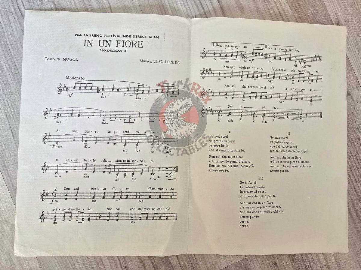 Wilma Goich – In Un Fiore Turkish Vintage Musical Notes Sheet Turkey