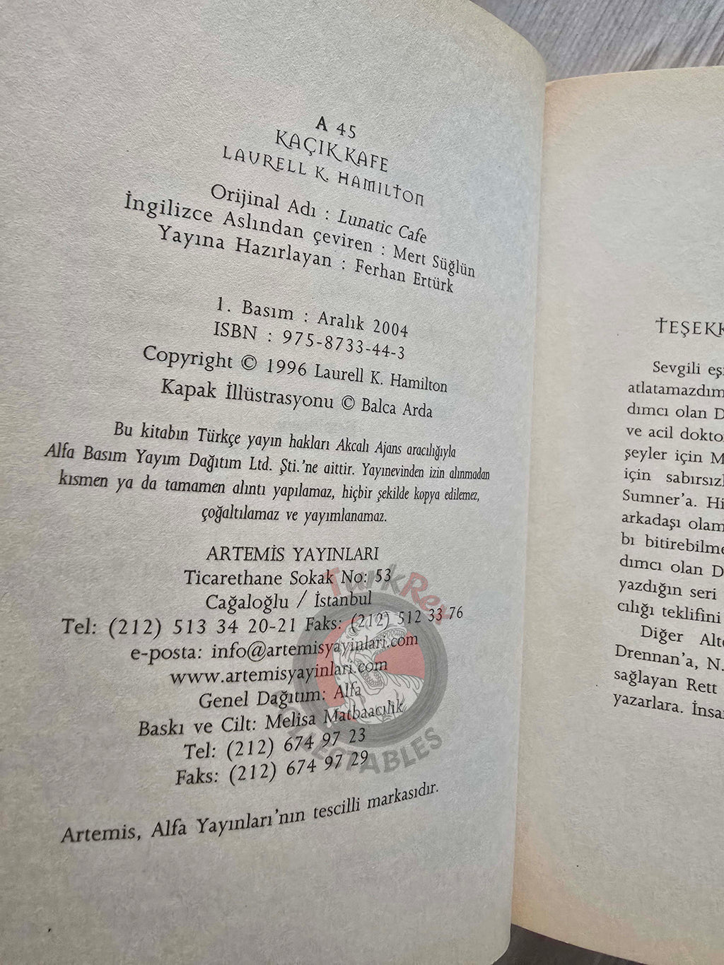 Laurell K. Hamilton – The Lunatic Cafe 2004 1st Turkish Book Turkey Anita Blake: Vampire Hunter
