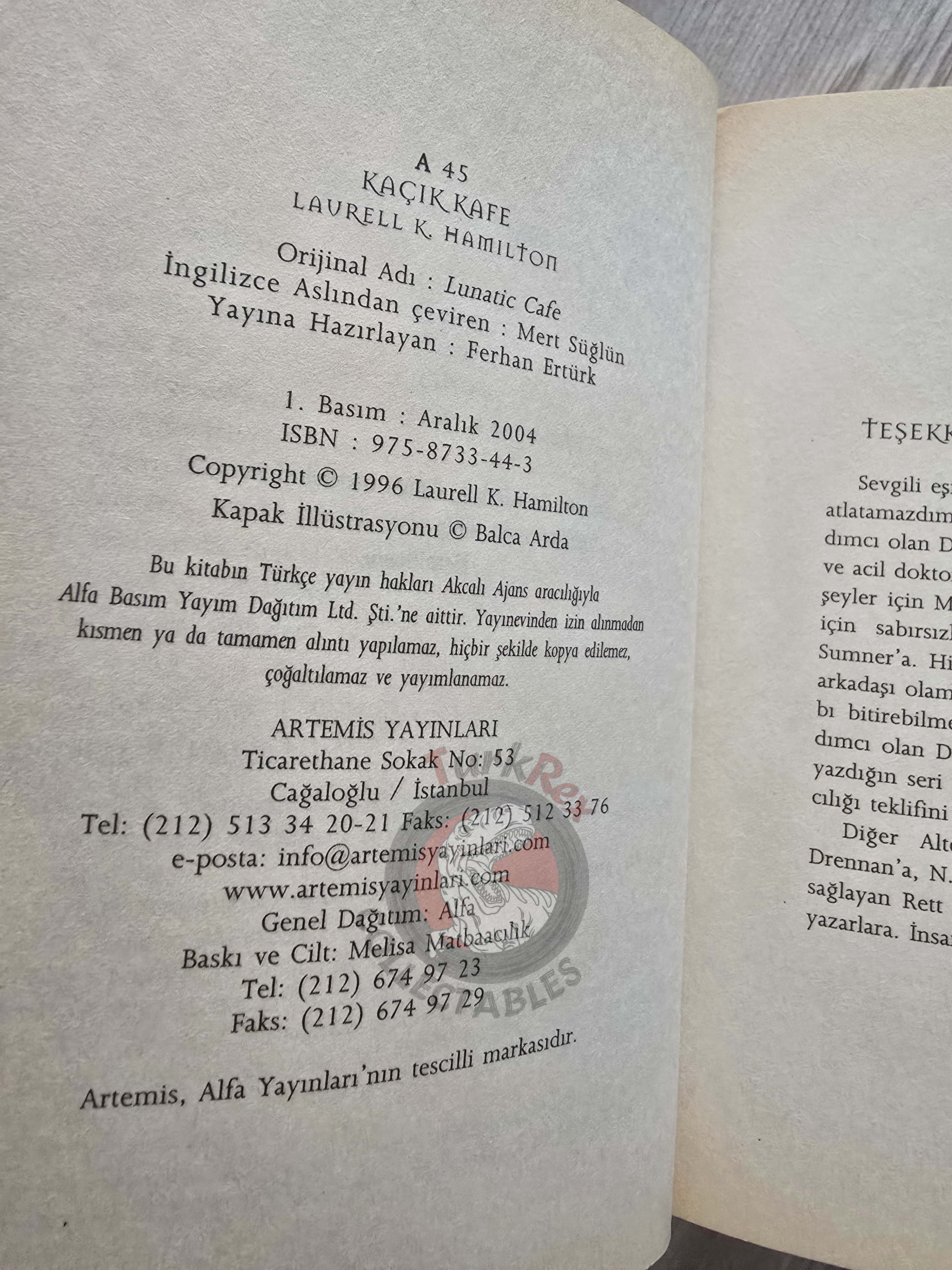 Laurell K. Hamilton – The Lunatic Cafe 2004 1st Turkish Book Turkey Anita Blake: Vampire Hunter