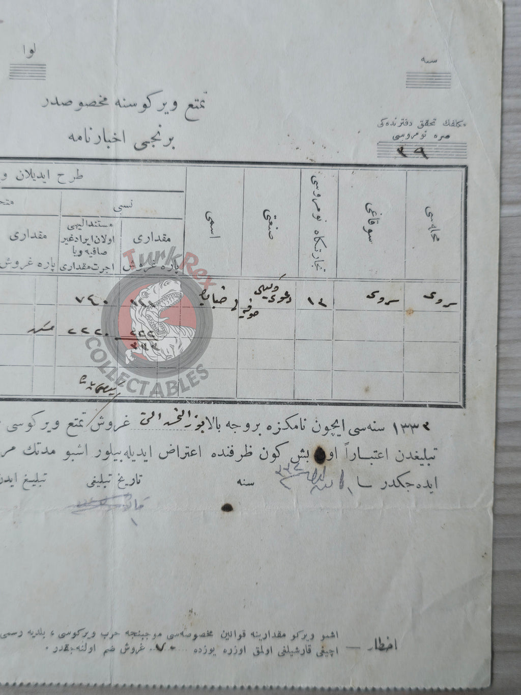 Ottoman Income Tax Notification 1916 Attorney Sofia Ziya Bey Balkans Empire