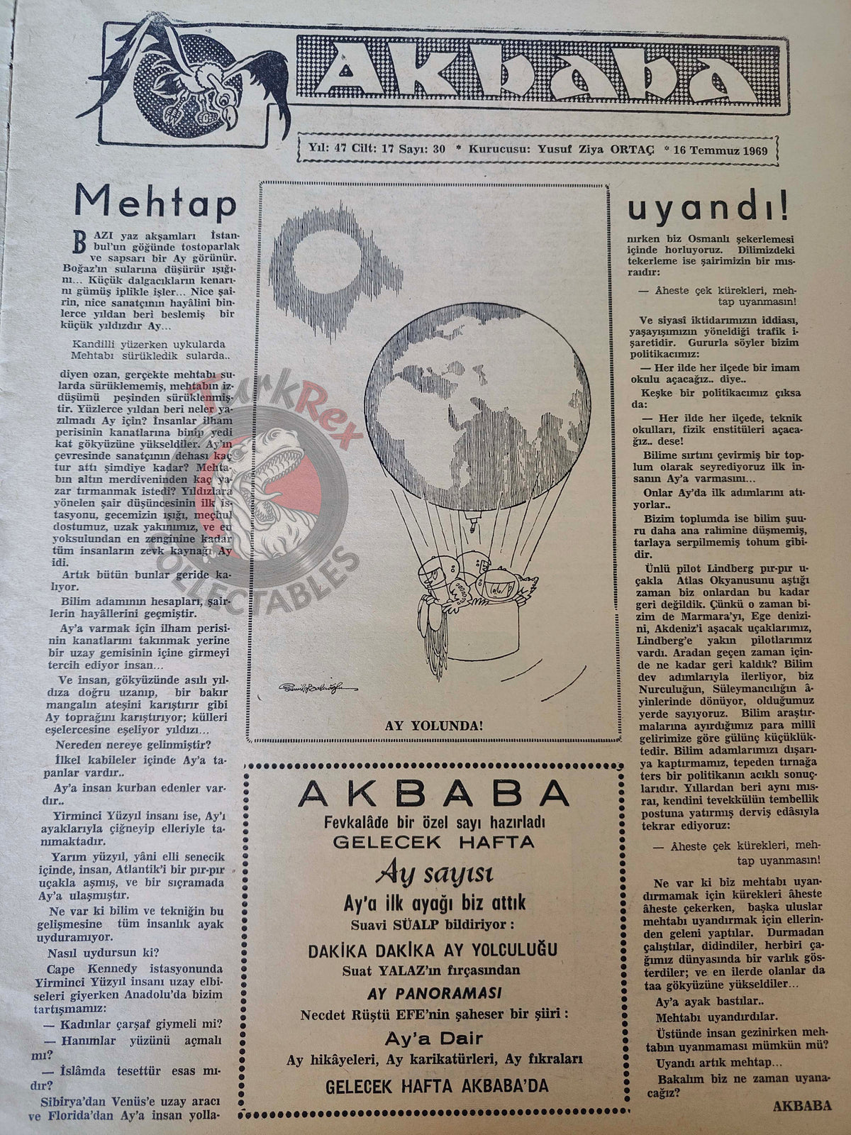 Akbaba 1969 Votes on the Moon: Apollo 11 Turkish Magazine Turkey Space 12 USA