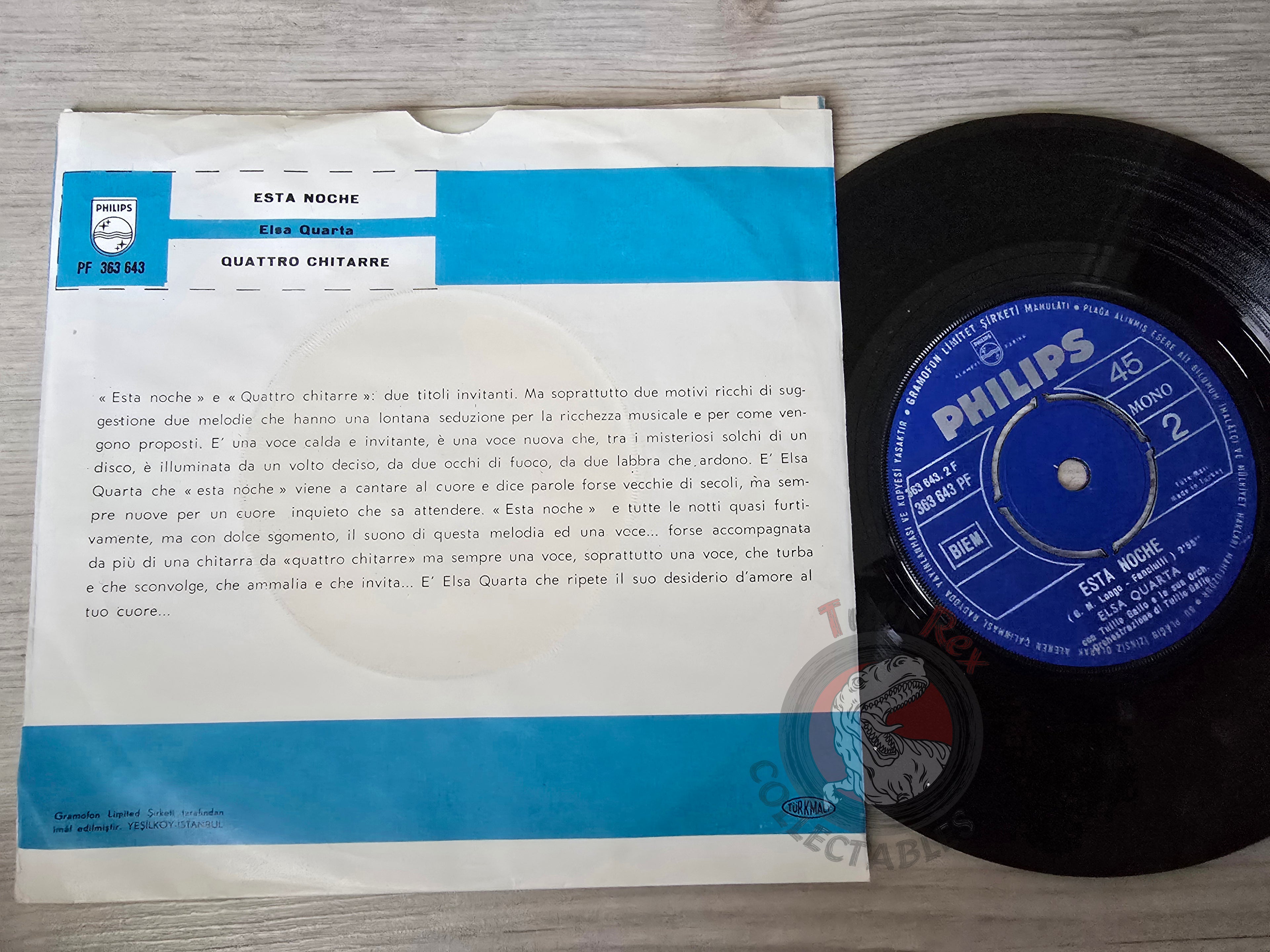 Elsa Quarta – Esta Noche / Quattro Chitarre 7" Turkish Pressing Vinyl Turkey Edition