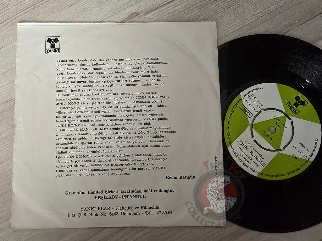 John Kongos – Tokoloshe Man 7" Turkish Pressing Vinyl Turkey Edition