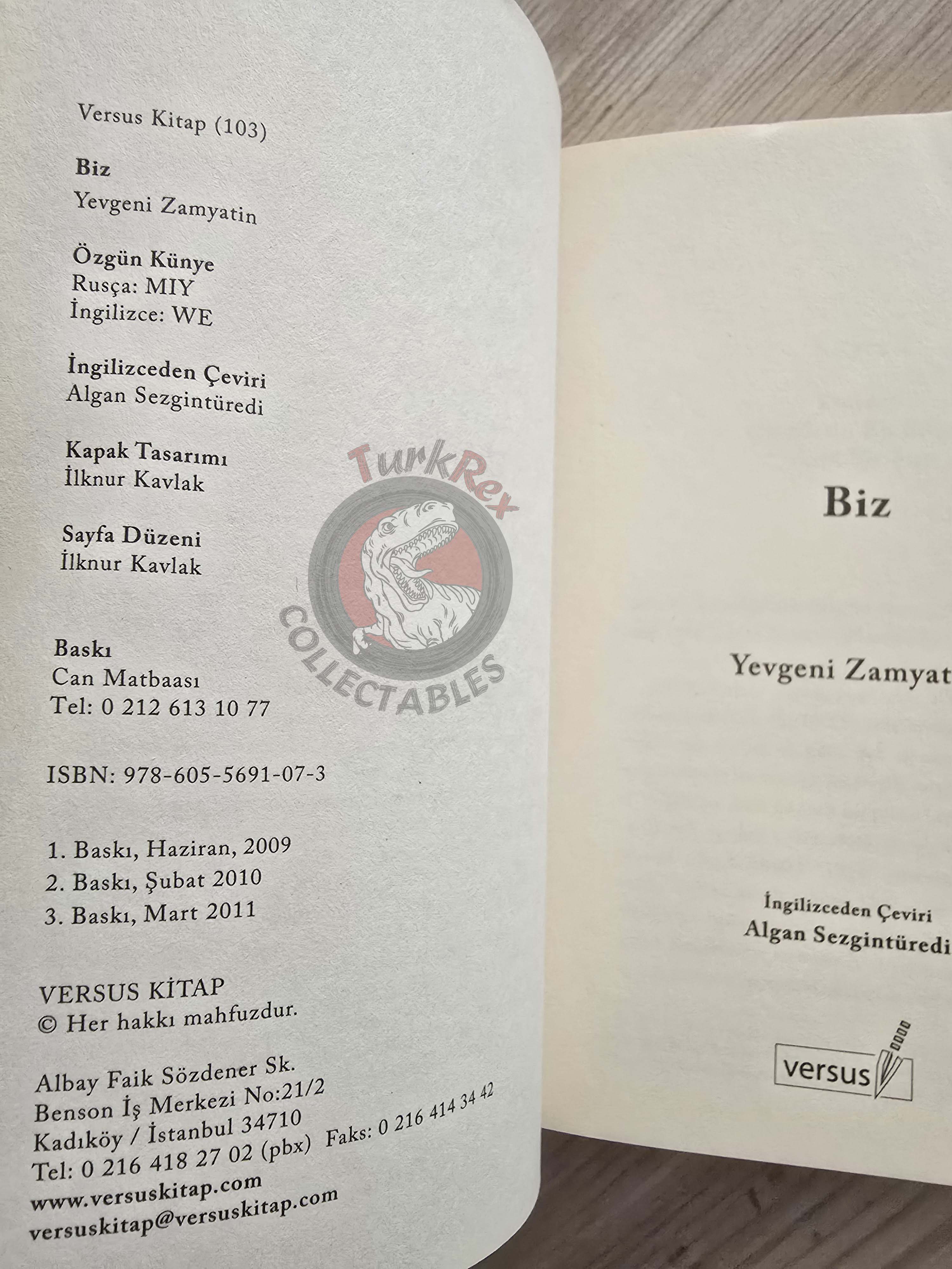 Yevgeni Zamyatin – We 2011 Turkish Book Turkey Mıy