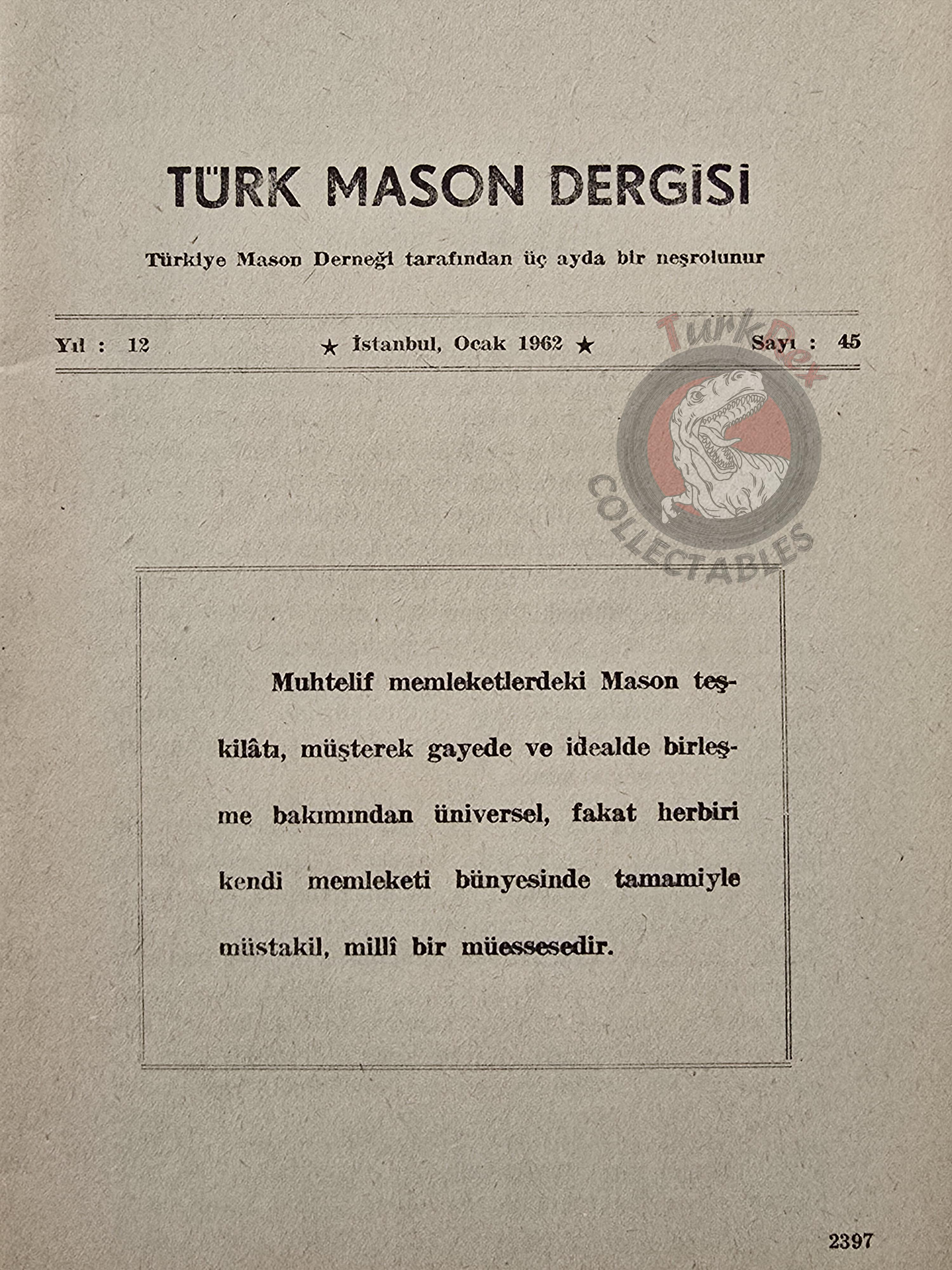 Turkish Freemasonry Masonic Journal 1962 Magazine Masonic Masons of Turkey