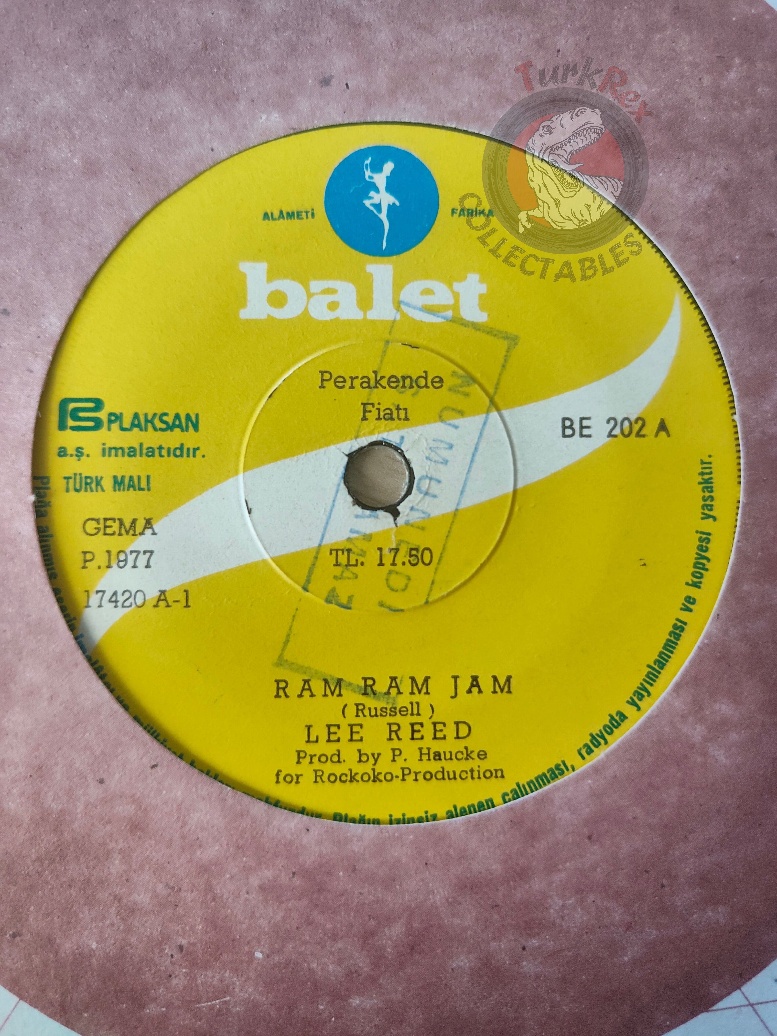 Lee Reed – Ram Ram Jam 7" Promo Turkish Pressing Vinyl Turkey Edition