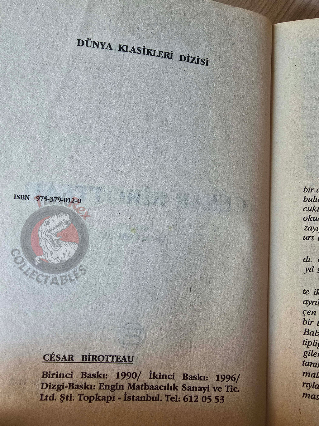 Honoré de Balzac – César Birotteau 1996 Turkish Book Turkey