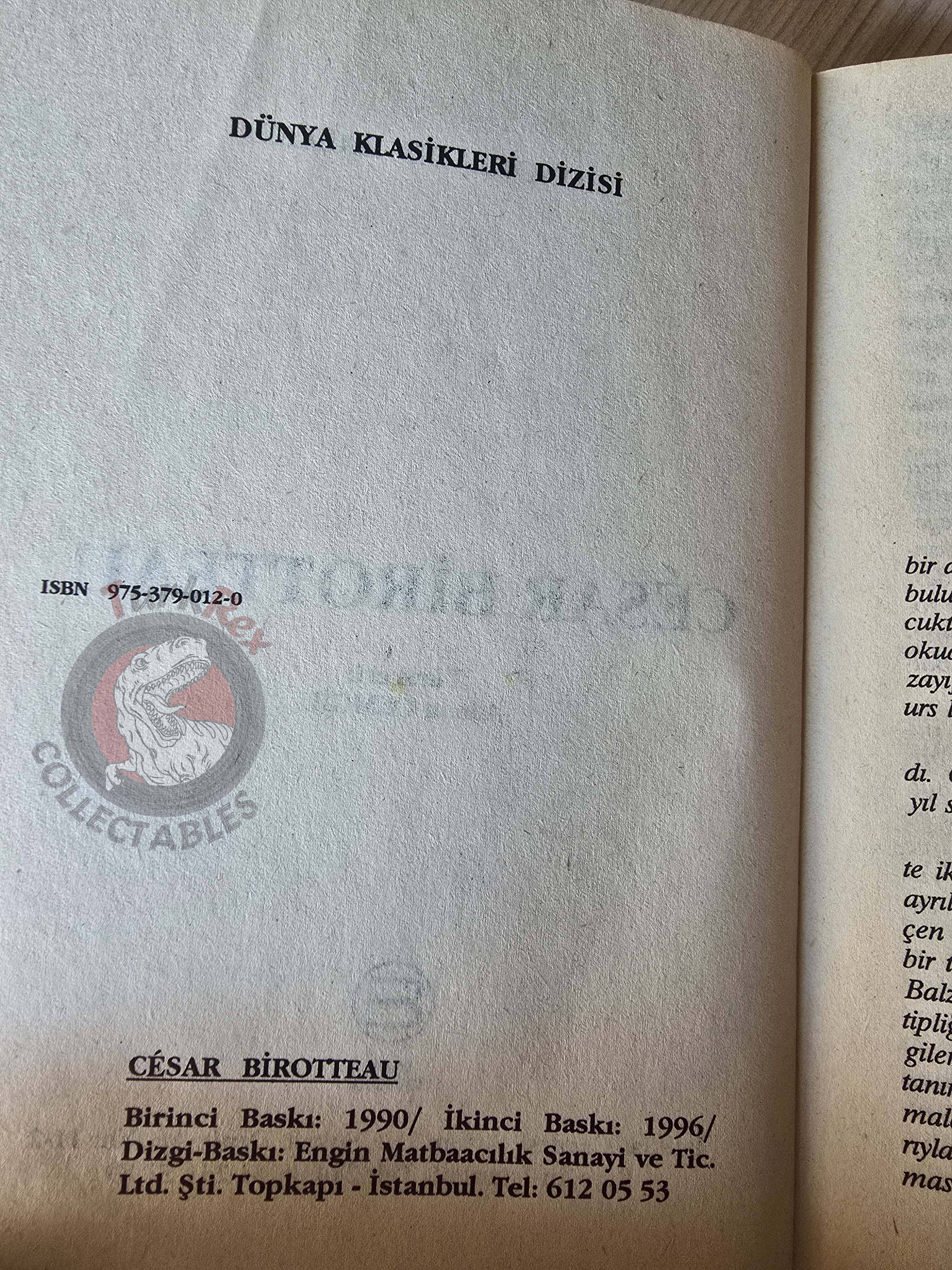 Honoré de Balzac – César Birotteau 1996 Turkish Book Turkey