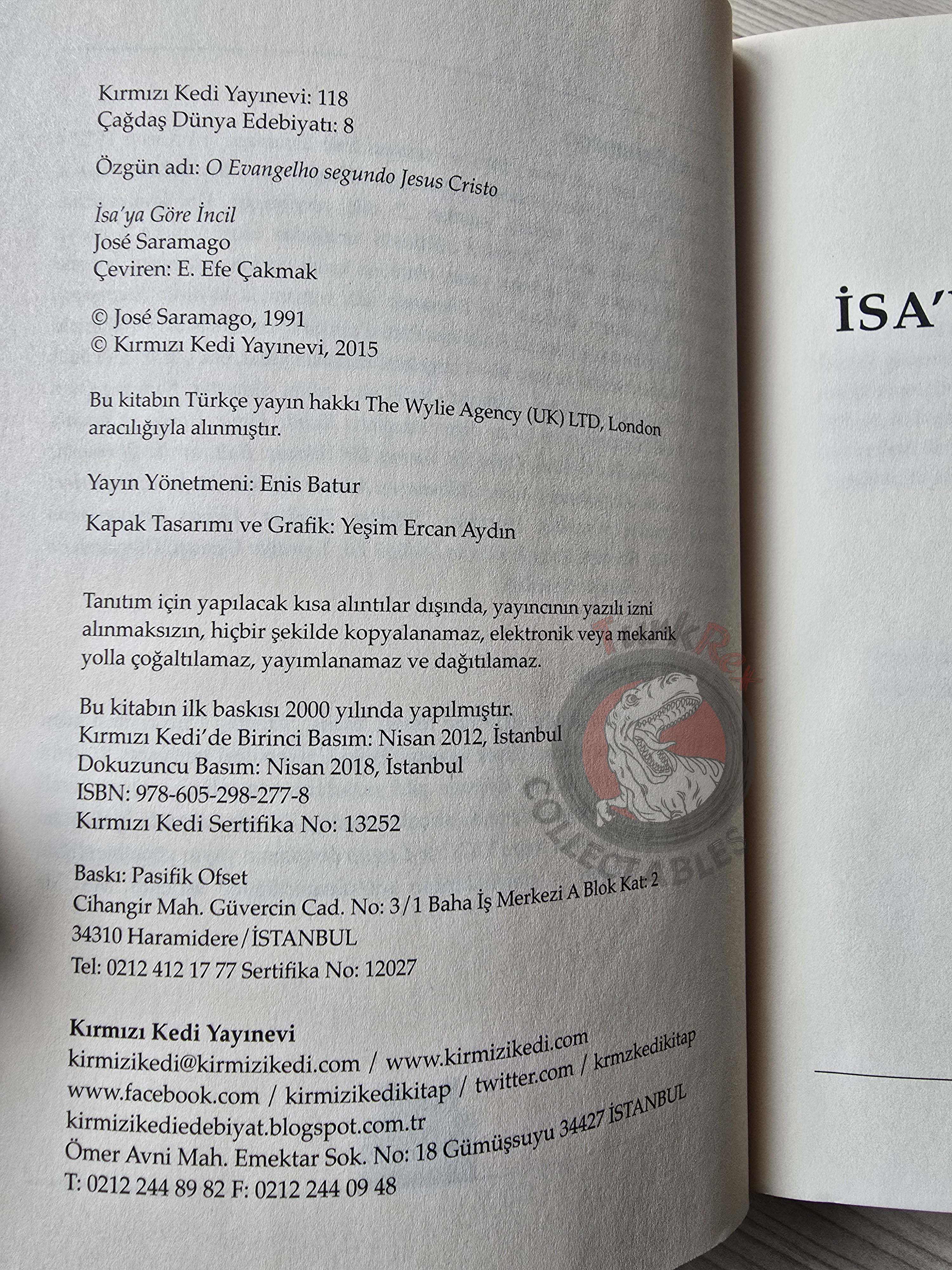José Saramago –  The Gospel According To Jesus Christ 2018 Turkish Book Turkey