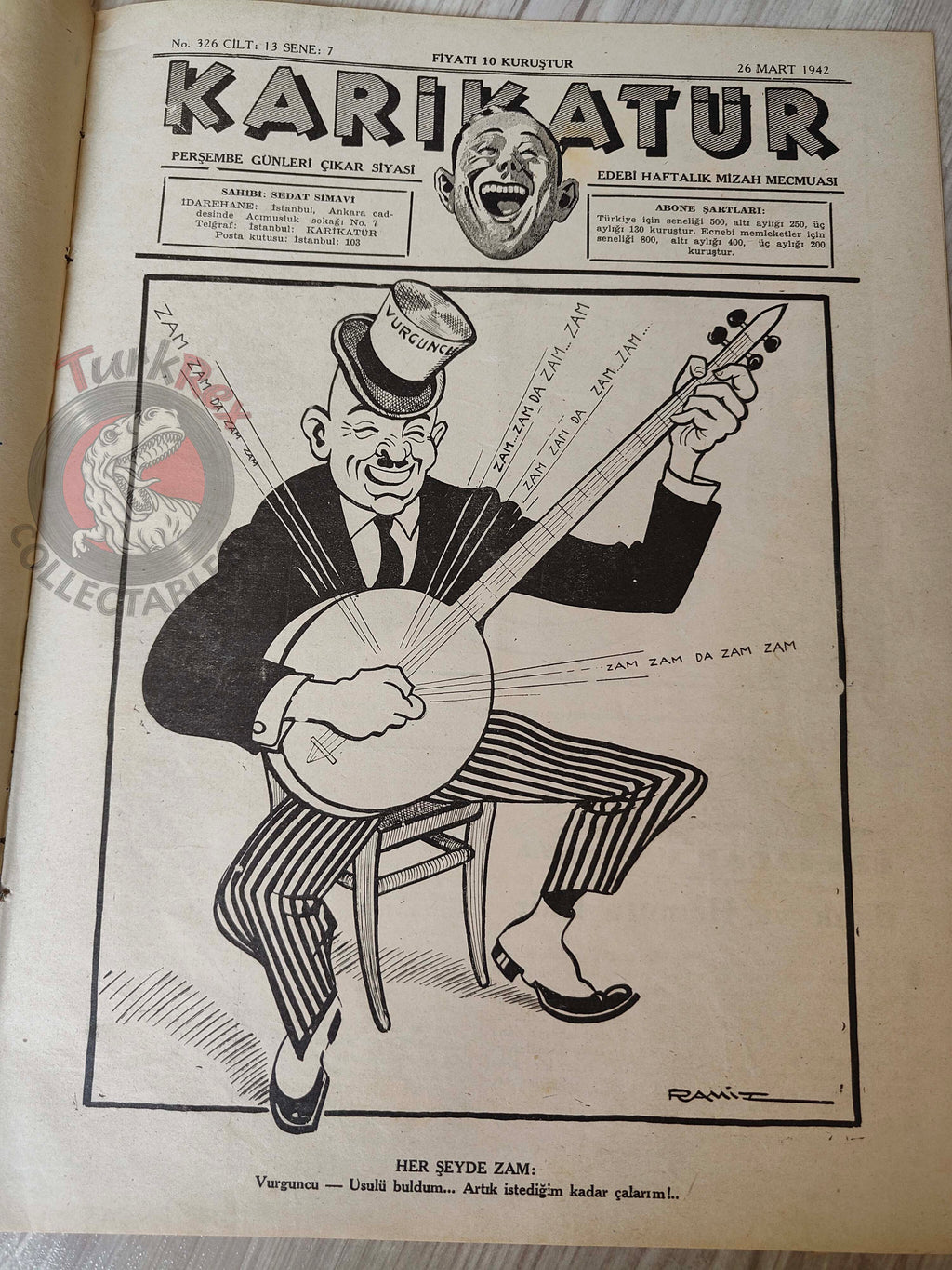 Karikatür 1942 Humor Magazine Turkish Turkey America Atom Bomb WW2 era Churchill Roosevelt Pin-up