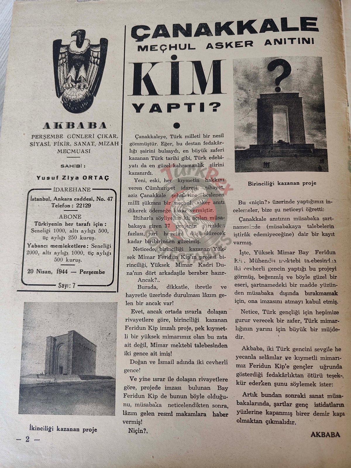 Akbaba 1944 Humor Magazine Turkish Turkey The Black Sea Germany WW2 era United States Madame Butterfly