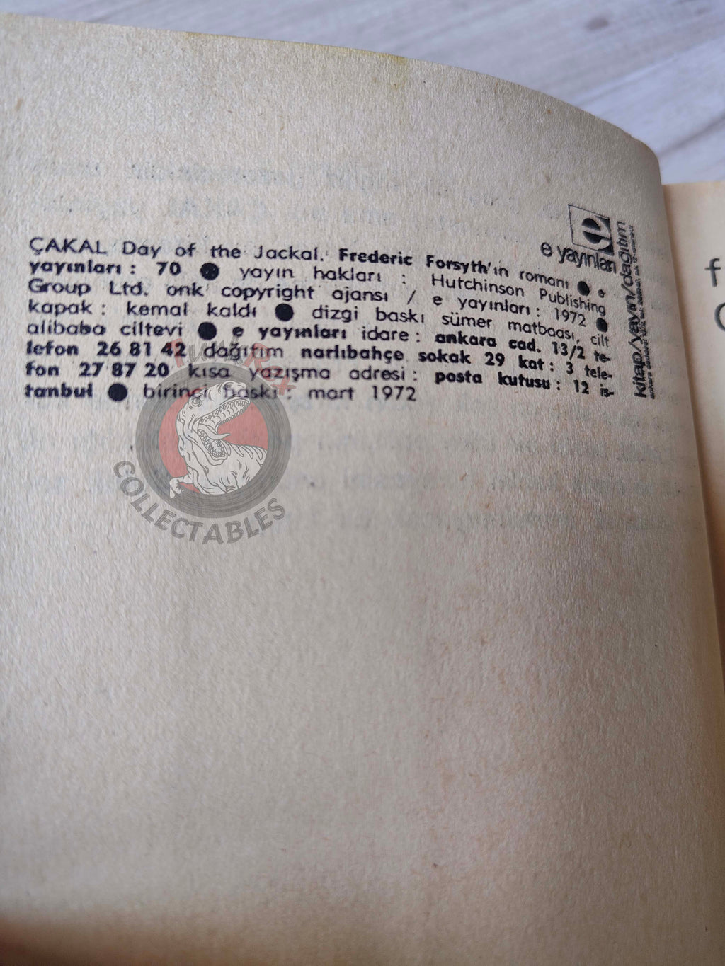 Frederick Forsyth – The Day of the Jackal  1972 1st Turkish Book Turkey