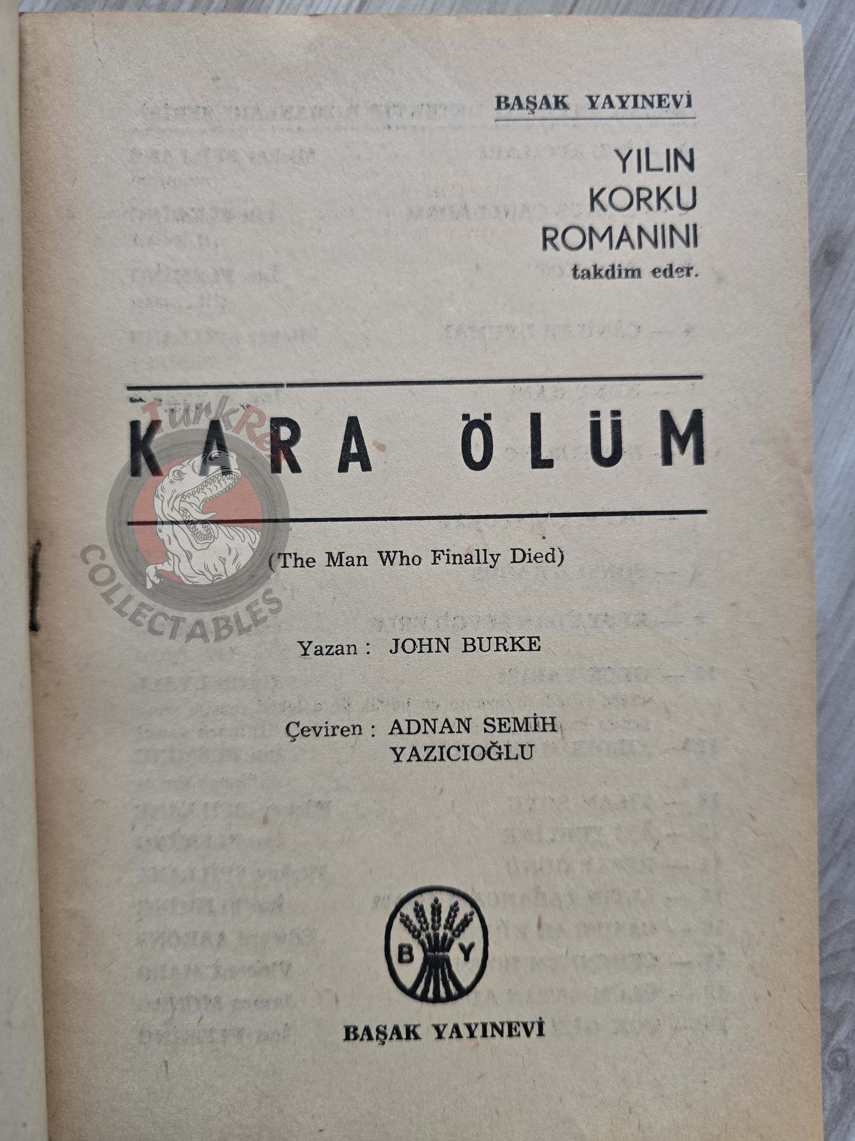 John Burke – The Man Who Finally Died 1967 1st Turkish Book Turkey