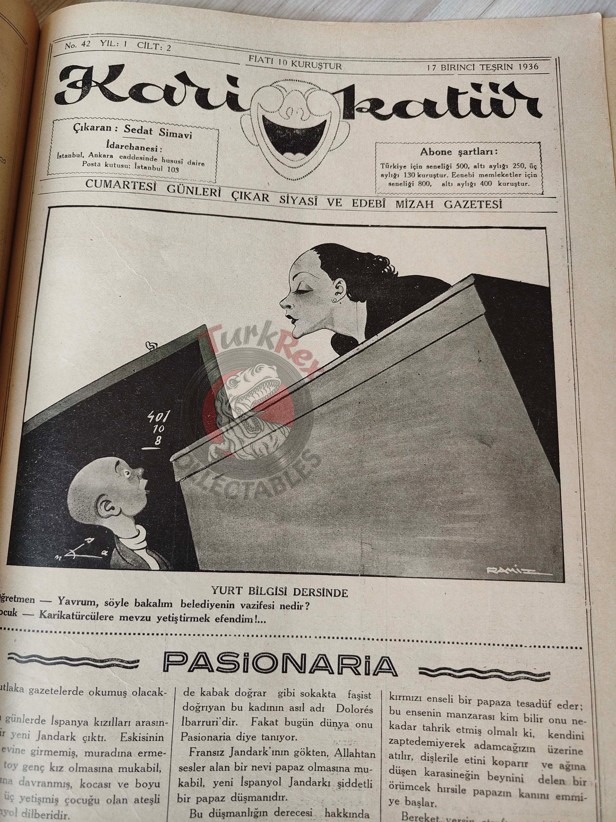 Karikatür 1936 Humor Magazine Turkish Turkey Germany Russia WW2 era