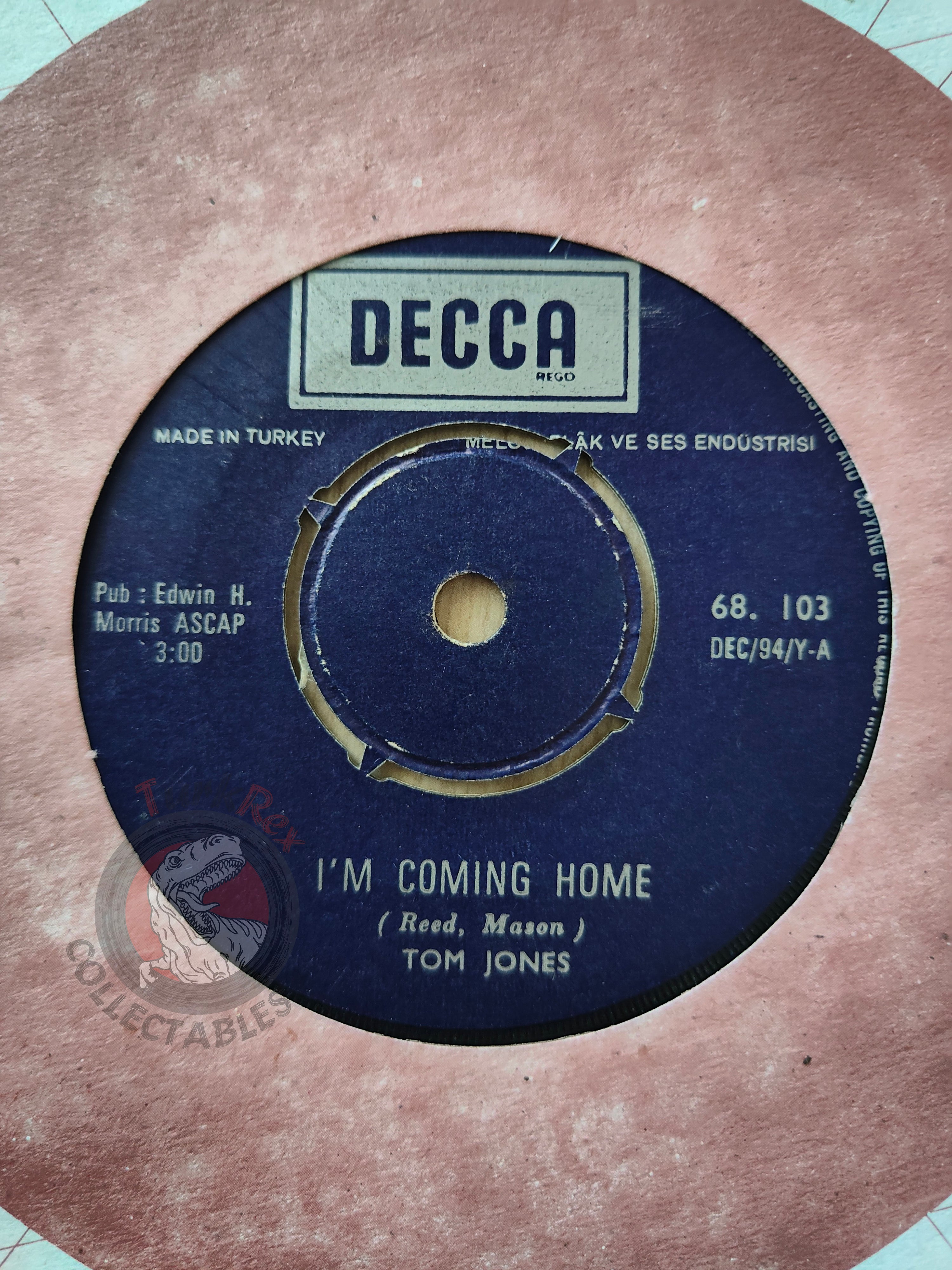 Tom Jones – I'm Coming Home 7" Turkish Pressing Vinyl Turkey Edition