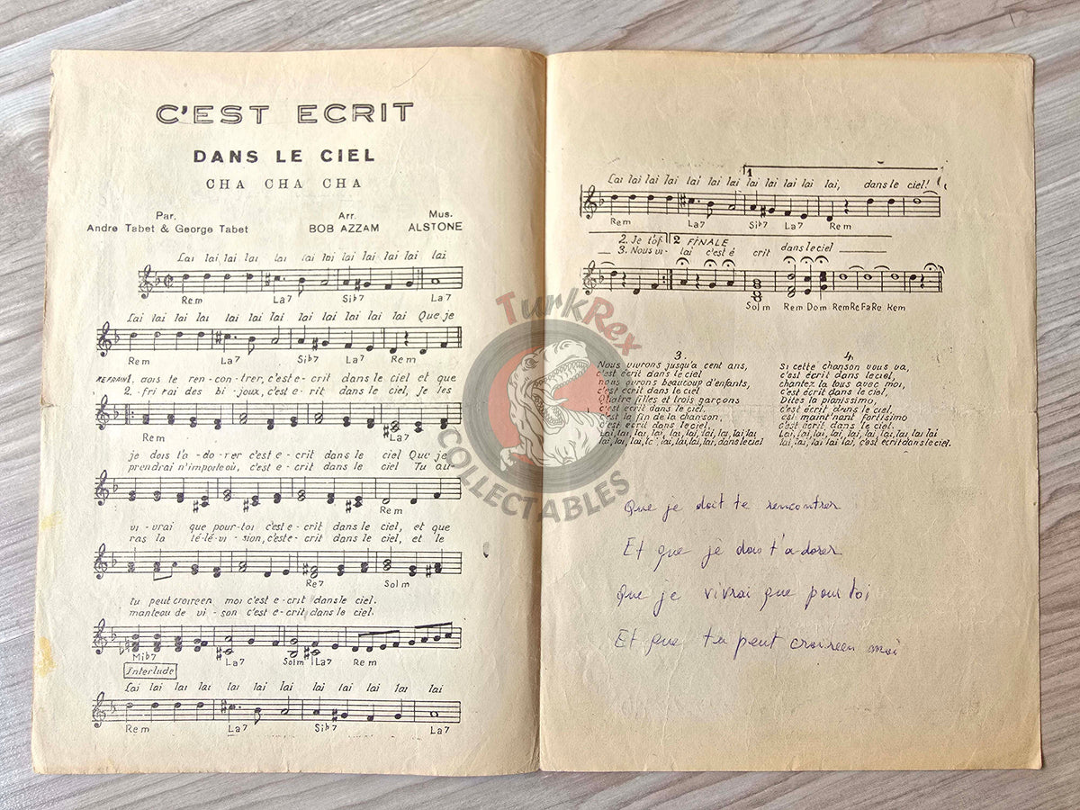 Bob Azzam – C’est Écrit dans le Ciel Turkish Vintage Musical Notes Sheet Turkey