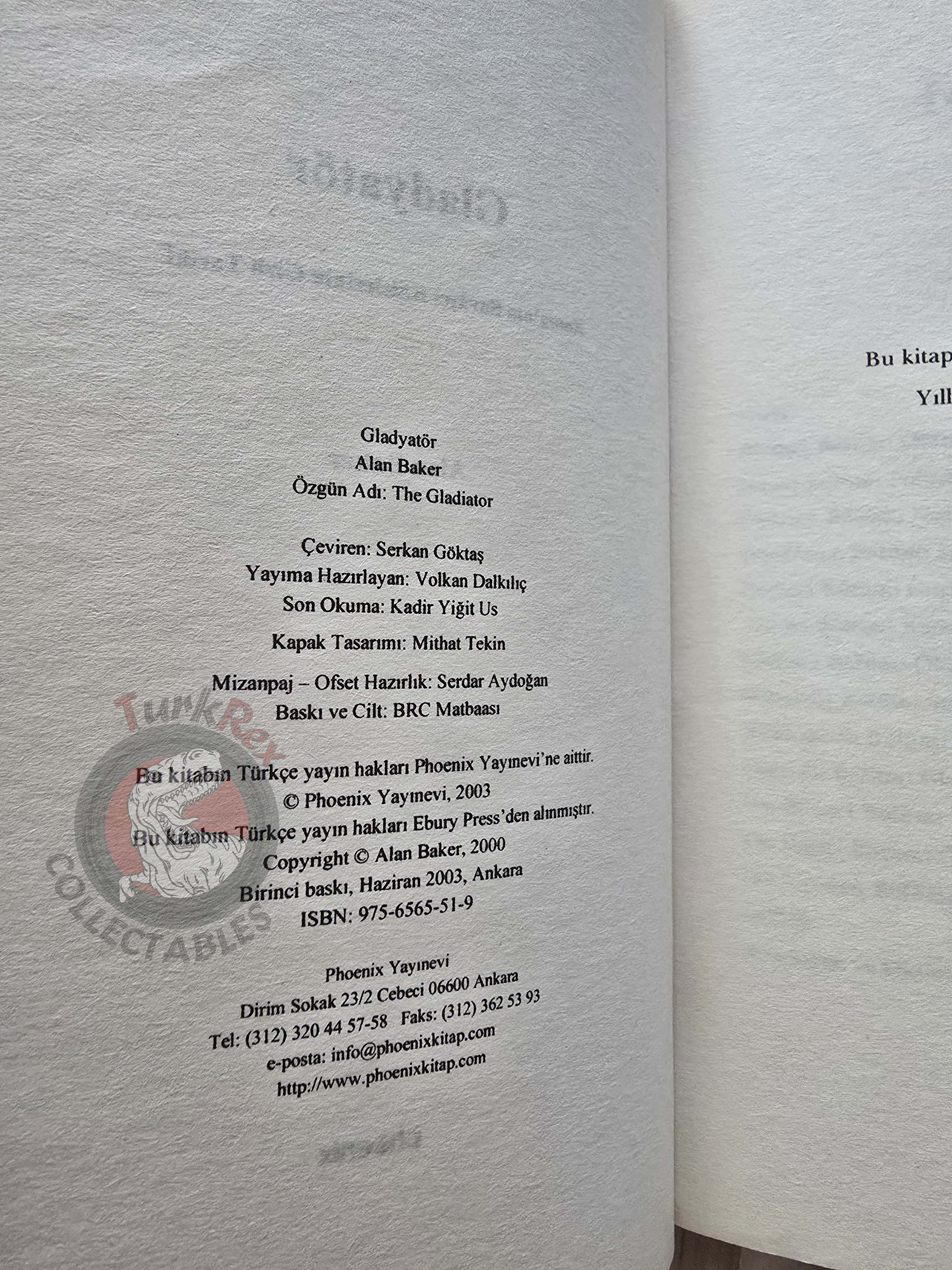 Alan Baker – The Gladiator 2003 Turkish Book Turkey