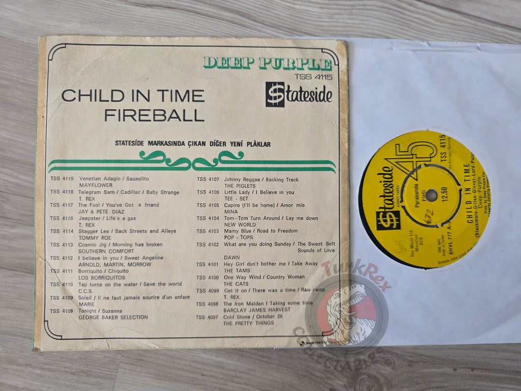 Deep Purple – Child In Time / Fireball 7" Turkish Pressing Vinyl Turkey Edition 2