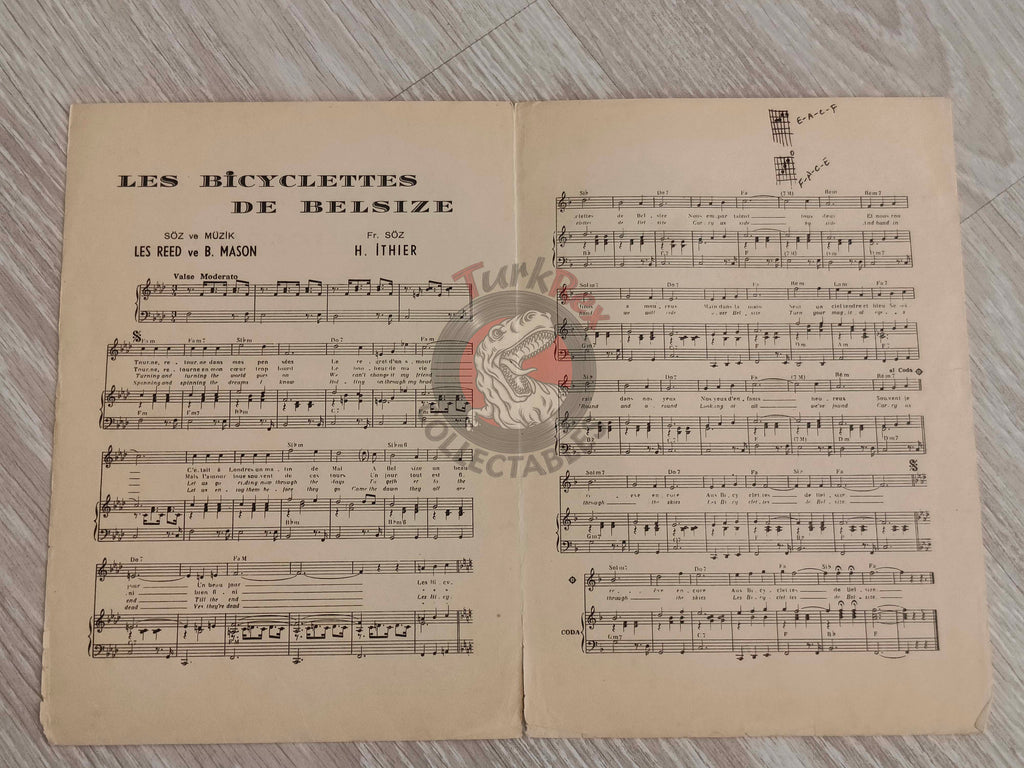 Mireille Mathieu – Les Bicyclettes de Belsize Turkish Vintage Musical Notes Sheet Turkey