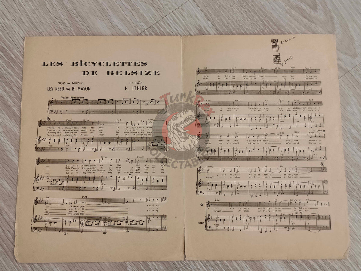 Mireille Mathieu – Les Bicyclettes de Belsize Turkish Vintage Musical Notes Sheet Turkey