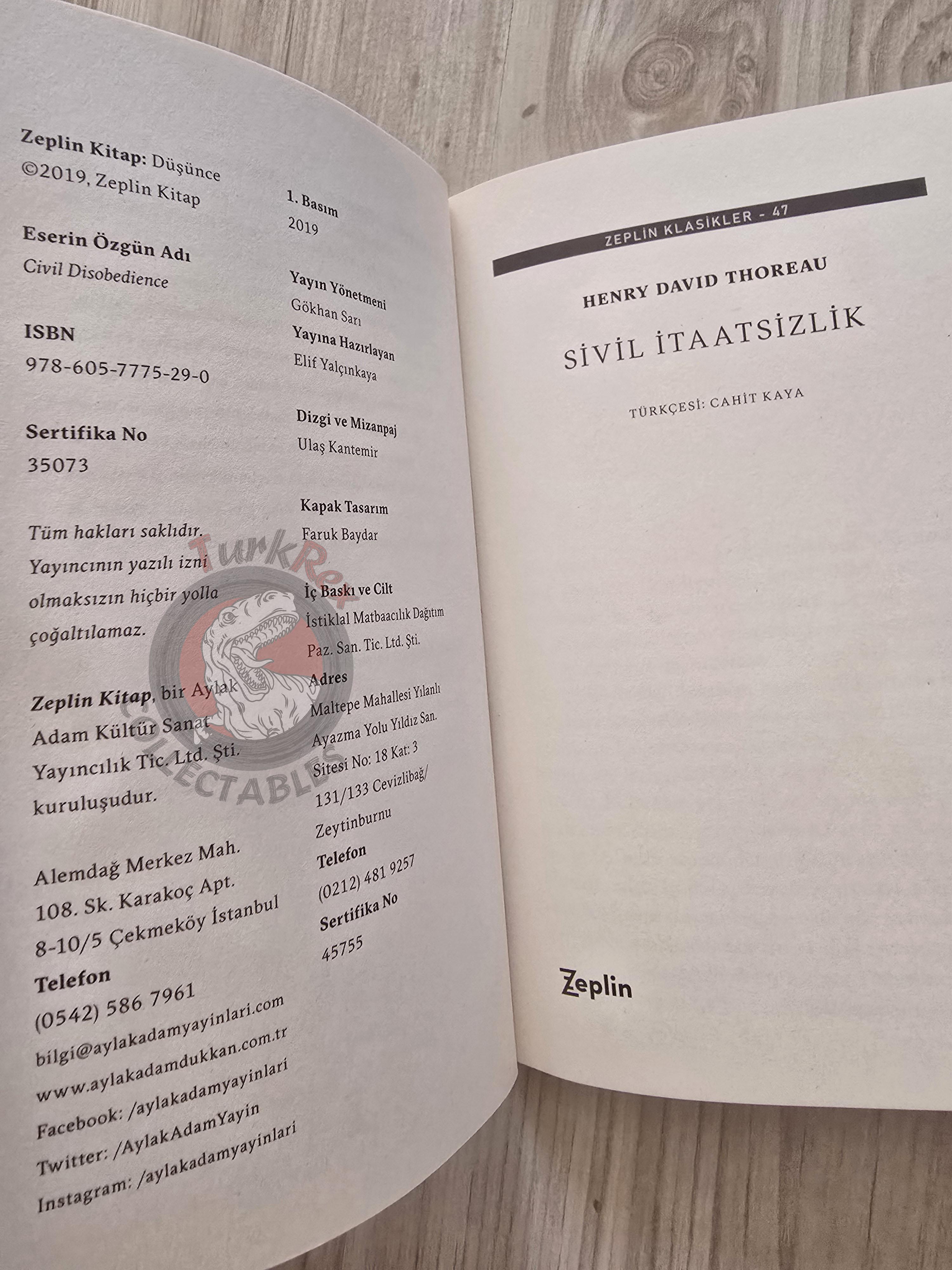 Henry David Thoreau – Civil Disobedience 2019 Turkish Book Turkey