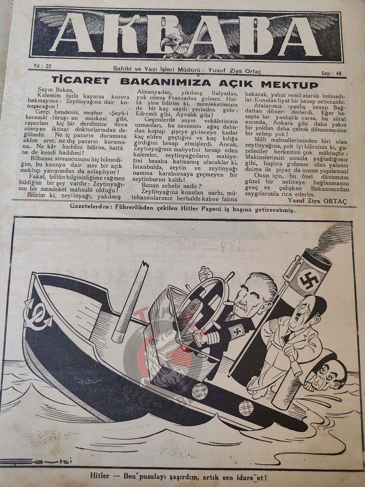 Akbaba 1945 Humor Magazine Turkish Turkey Germany Goebbels Himmler Göring WW2 era Stalin