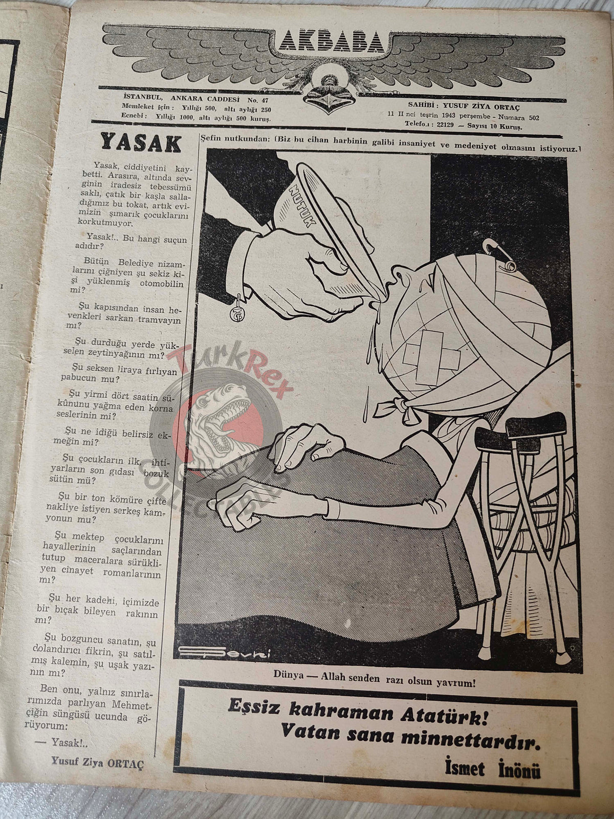 Akbaba 1943 Humor Magazine Turkish Turkey Germany Russia WW2 era Japan Bulgaria